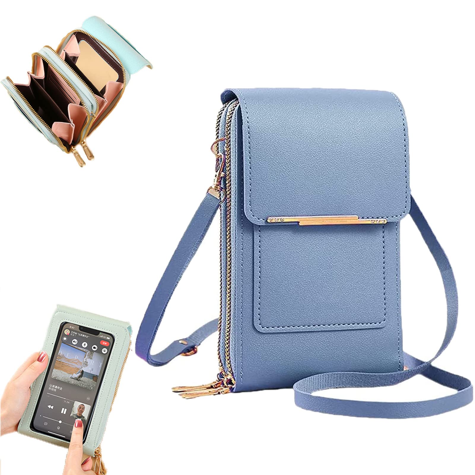 NSRA Anti-Theft Leather Crossbody Bag, Touch Screen Crossbody Cellphone Purse, Small Crossbody Cell Phone Purse for Women, Blocking PU Leather Crossbody Bag (F)