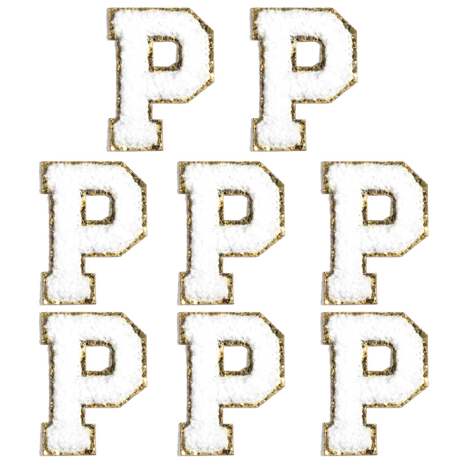 8 Pcs Self Adhesive Chenille Letter Patches 2.16 inch Glitter Varsity Preppy Letter Patches Stick for Clothes Jeans Hats Laptop Phone Case Fridge Repairing and DIY Decorating Accessories,White P