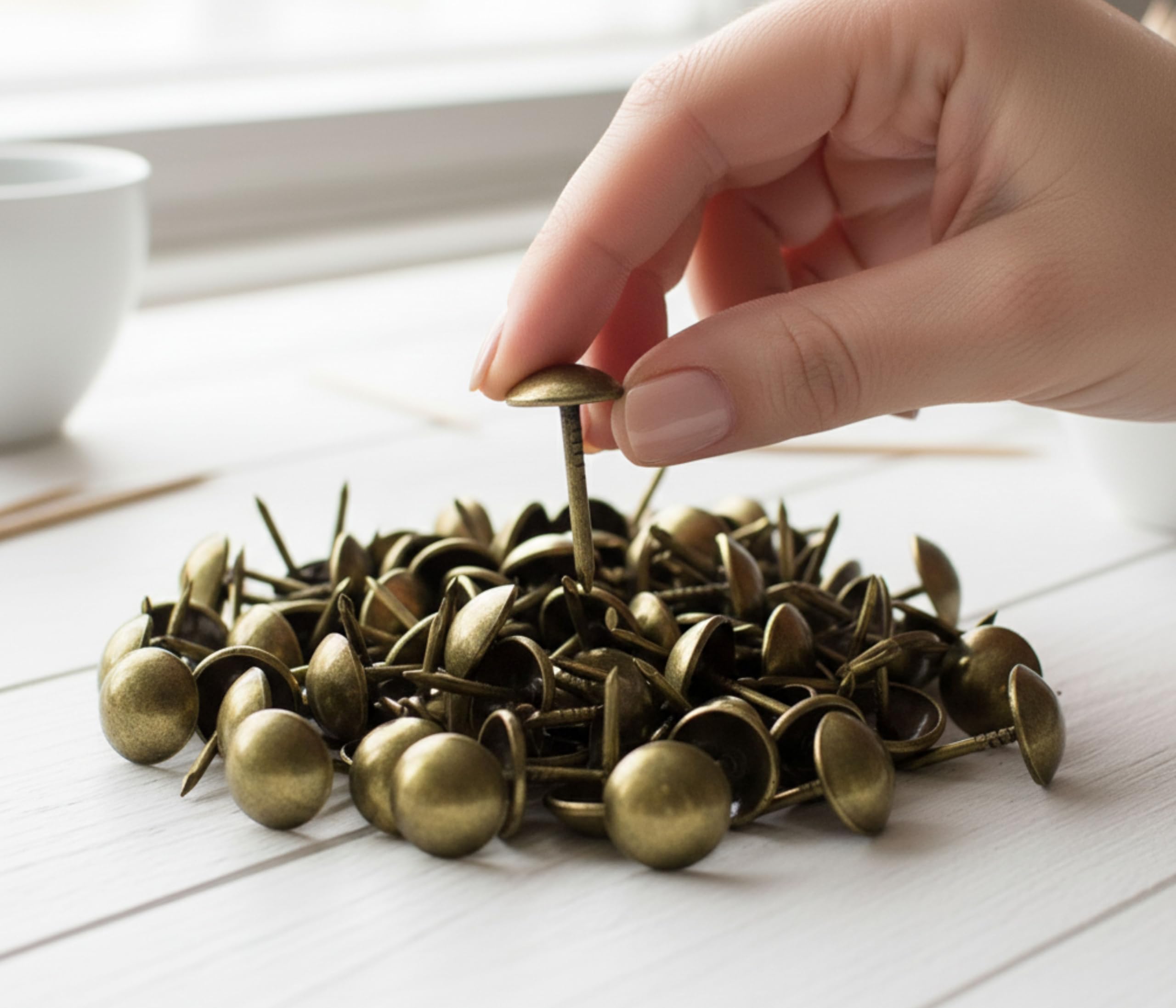Storp® Decorative Furniture Chair Sofa Rivet Nails Upholstery Tacks Push Pins Thumbtacks for Cork Board DIY Craft Projects, Antique Brass, Pack of 100Pcs (Antique)-image-17
