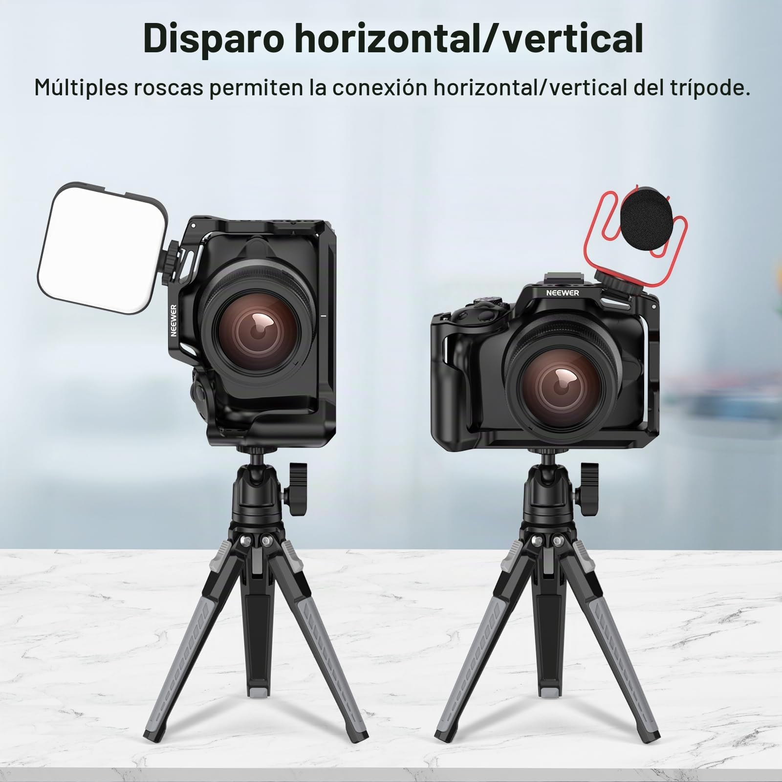NEEWER R50 Cage Jaula de Cámara Compatible con Canon EOS R50, Video Rig de Aluminio con NATO Rail, 1/4" Roscas, 3/8" Orificios ARRI, Zapata Fría, Compatible con dji Gimbals Arca Type QR System, CA031