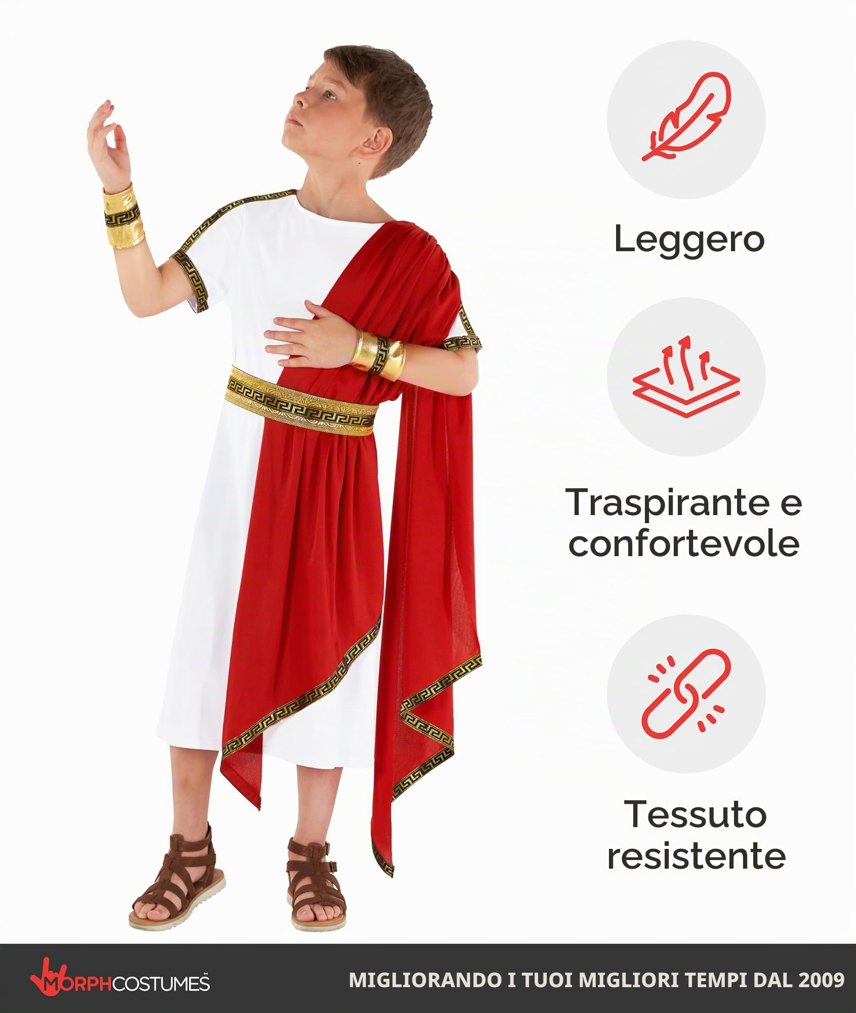 Morph Costume Imperatore Romano Bambino, Costume Halloween Bambino | Tunica Bianca, Cintura Dorata & Polsini, Stile Antica Roma, Perfetto per Halloween, Ideale per il Gioco di Ruolo