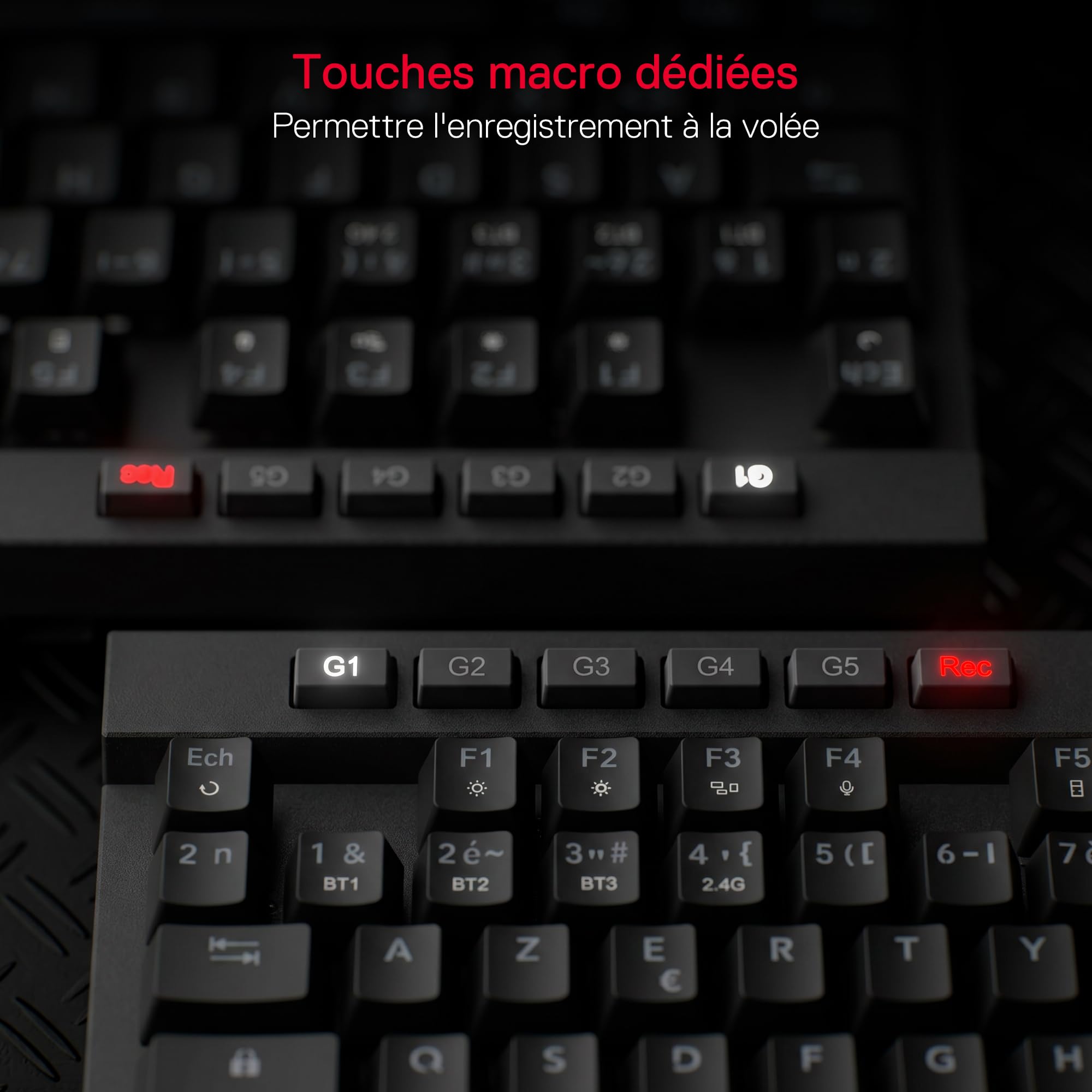 Redragon K580 Pro Clavier Mécanique sans Fil 3 Modes AZERTY RGB Hot Swap | Commandes Multimédias Dédiées Macro Embarquée Switchs Rouges Linéaires 104 Touches Anti Ghosting