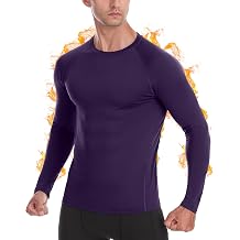Mens Thermal Compression Shirts, Warm Long Sleeve Fleece Lined Tops Athletic Base Layer for Running Cold Weather