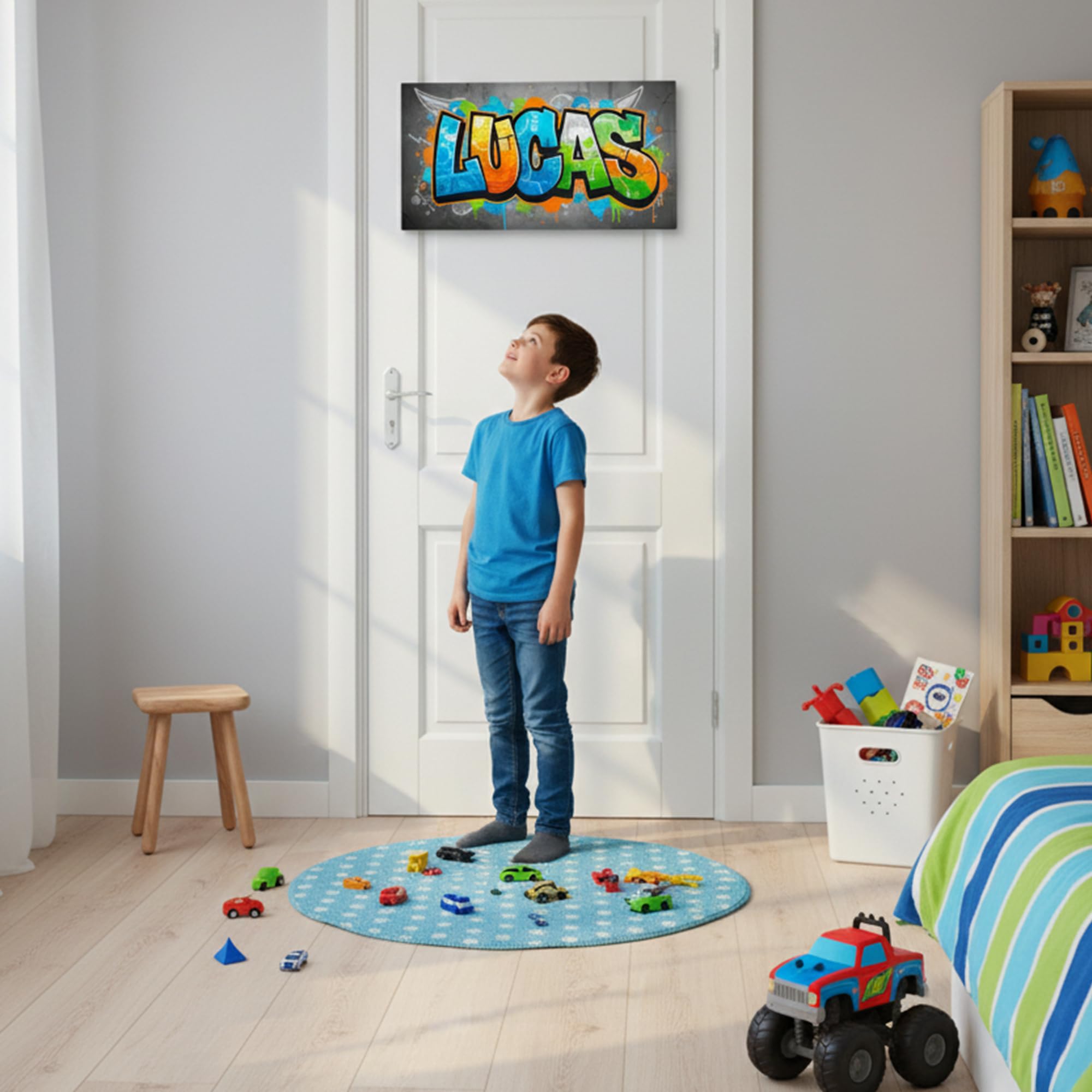 Triangle Déco - Lienzo personalizado para niños, cuadro de pared, diseño de graffiti azul, decoración de habitación infantil o adolescente, regalo personalizado nacimiento cumpleaños bautizo Navidad