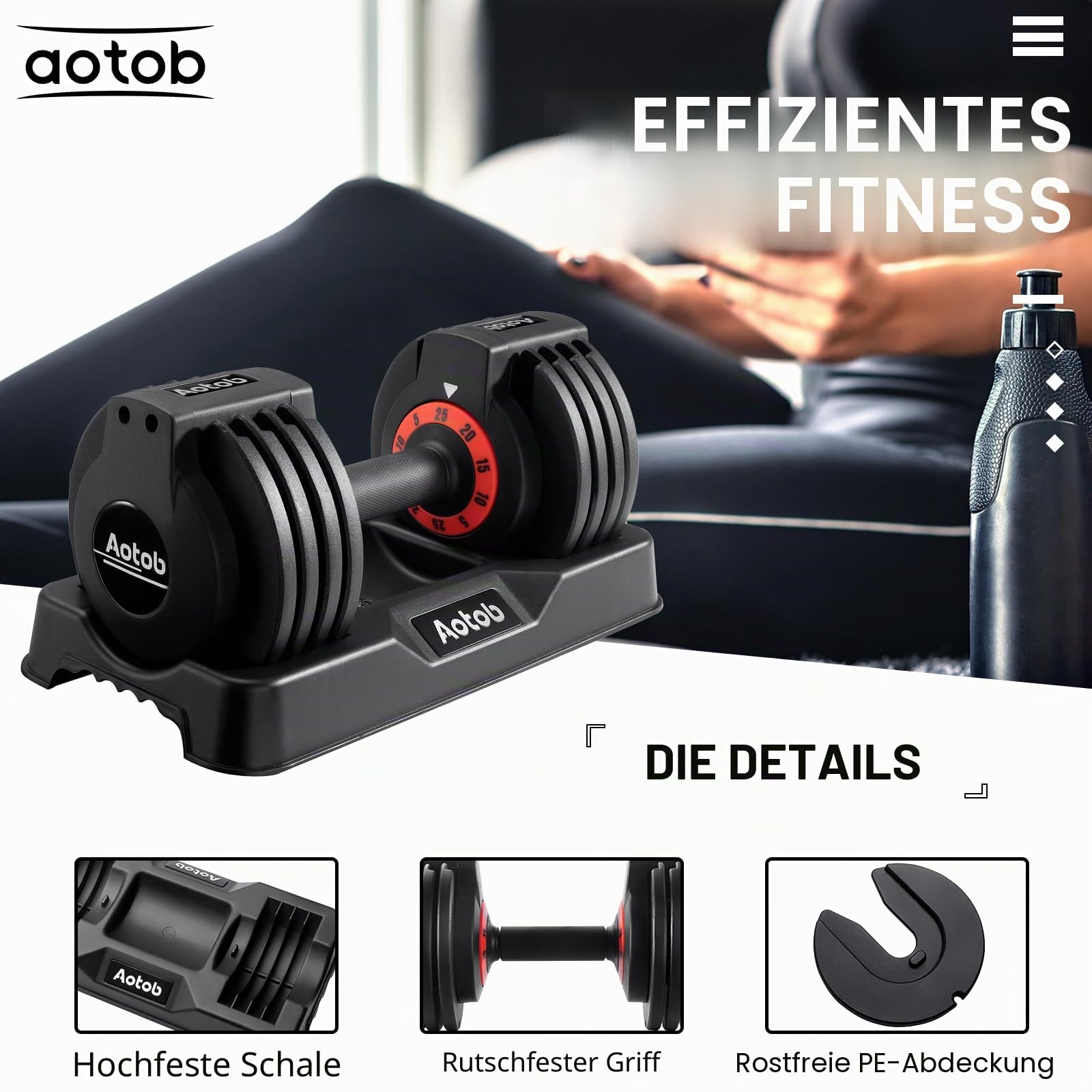 AOTOB 25/25 kg (Paar) Verstellbares Hantel-Set, Hanteln Verstellbares Gewicht mit Anti-Rutsch-Schnellverstellung Drehgriff, Hantel-Sets Verstellbar für Männer und Frauen, Kurzhanteln Paar für