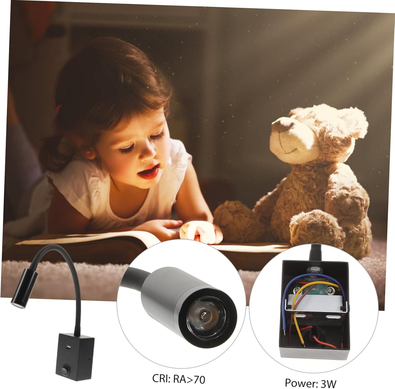 MERRYHAPY LED Bedside Reading Lamp Adjustable Flexible Book Light Eye-Care Lightweight Design for Bed USB Rechargeable Reading Light for Nighttime Use