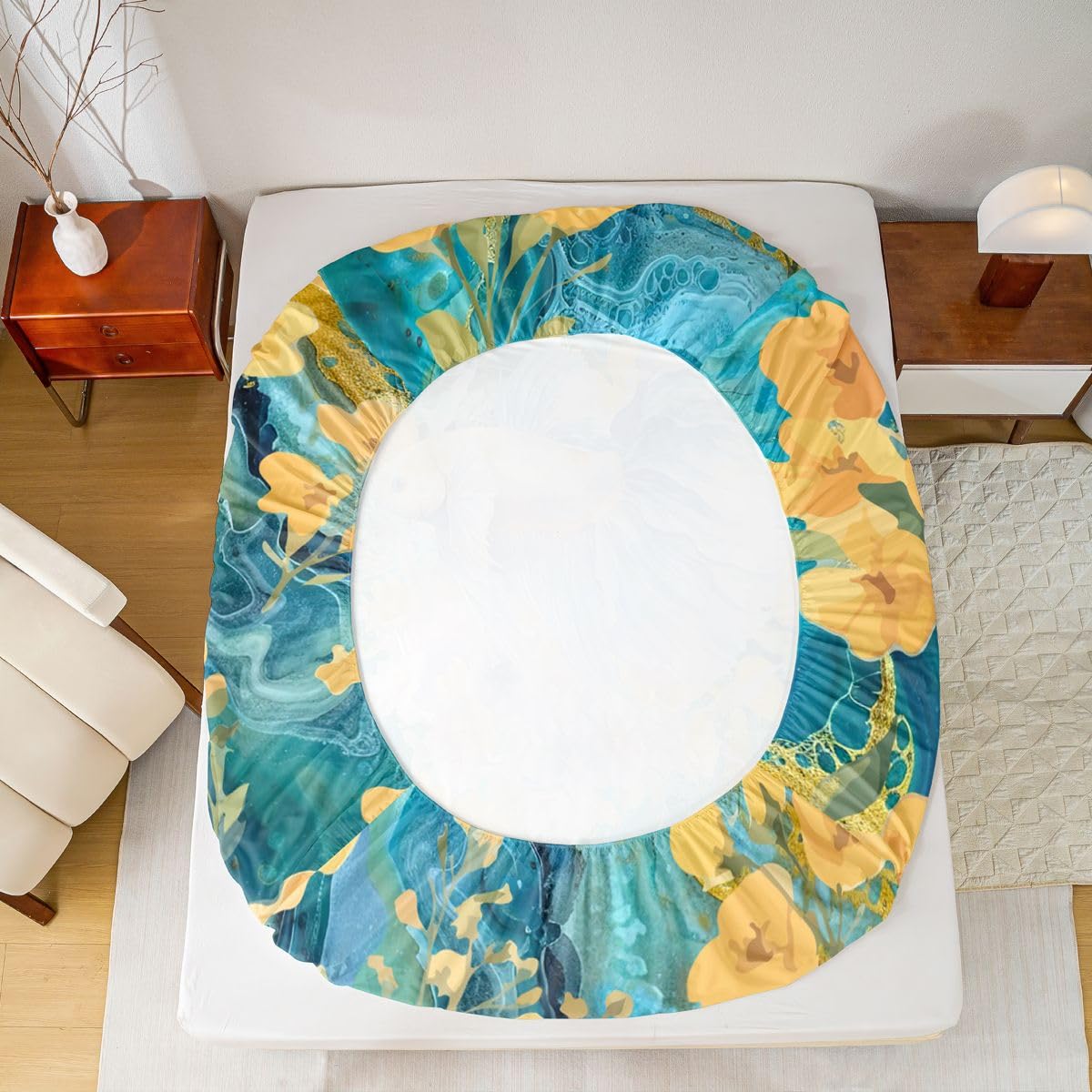 Homewish Urocza złota rybka zestaw pościeli podwójne boho kwiatowe rustykalne prześcieradła marmur ocean ryba zestaw prześcieradeł - zwierzęta przybrzeżne dopasowane górne prześcieradła 4 sztuki