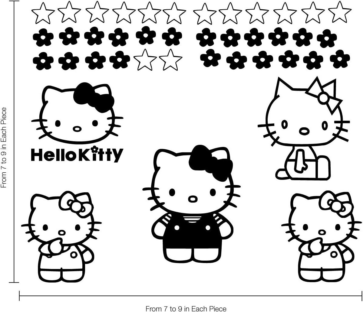 Hello Kitty Wall Decals – 7" to 9" Kawaii Vinyl Stickers for Girls’ Room | Cute Sanrio Room Decor | Peel-and-Stick Hello Kitty Wall Art for Bedrooms, Nurseries, & Playrooms