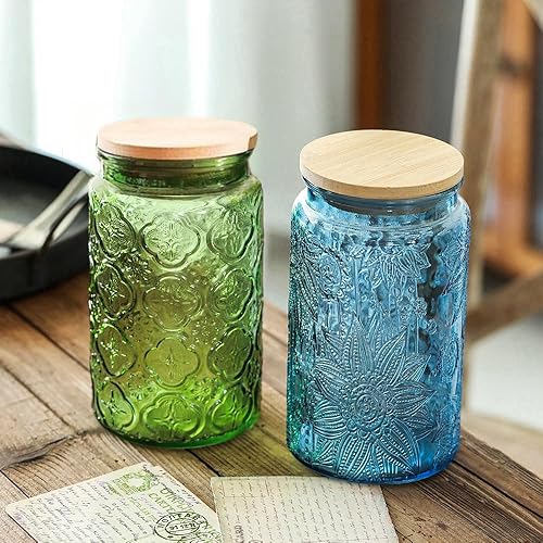 Miniatura 3 de ANSQU Recipiente de vidrio verde, tarro de vidrio vintage de 34 onzas, tarro de caramelocontenedor de azúcar para cocina, despensa, café, té,