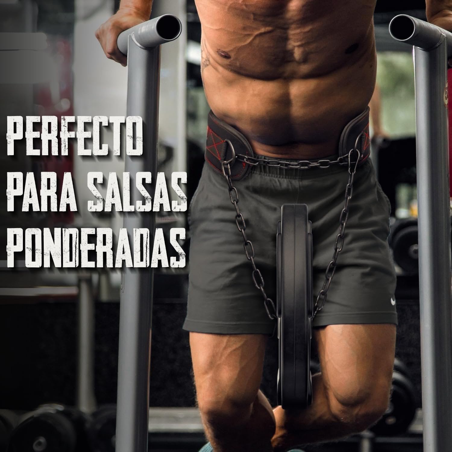 EVO Fitness Cinturón De Levantamiento De Pesas De Alta Resistencia Cadena Ajustable De 36" Soporte Para Espalda De 6" Cinturón De Inmersión Dominadas Hombres Mujeres Lumbar Powerlifting