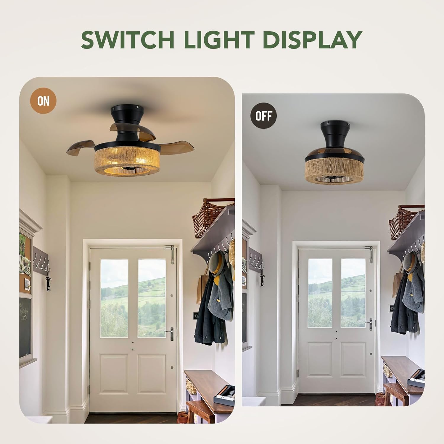 28'' Retractable Ceiling Fan with Lights, Flush Mount Small Caged Low Profile Ceiling Fan with Remote 6 Wind Speeds farmhouse Fandelier Invisible Blades for Kids Nursery Room, Bedroom, Kitchen