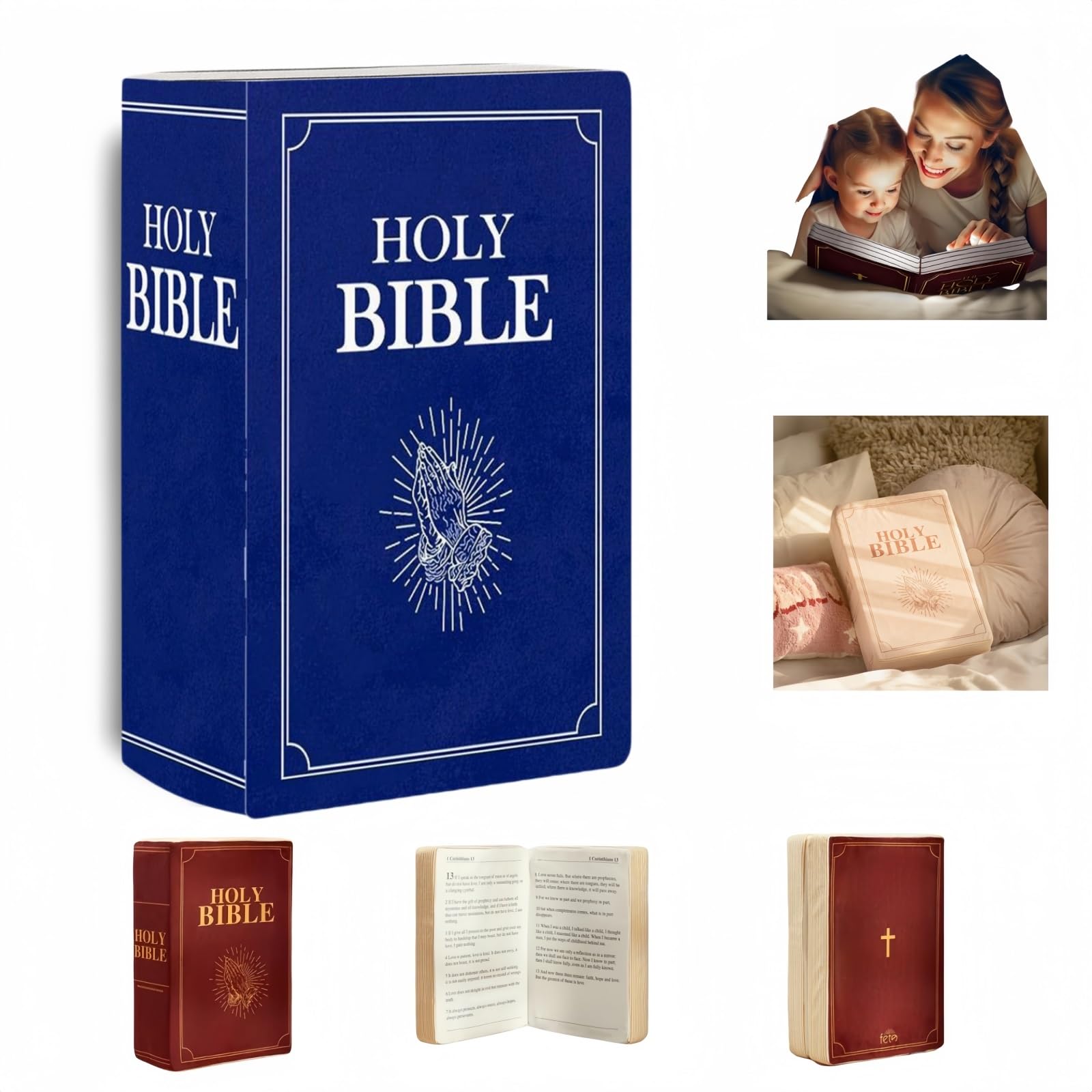 WSXKA Bible Pillow Book Plush That Opens, 2024 New Book Shape Bible Verse Pillow, Holy Bible Pillow, Perfect Companion for Moments of Relaxation(Blue)