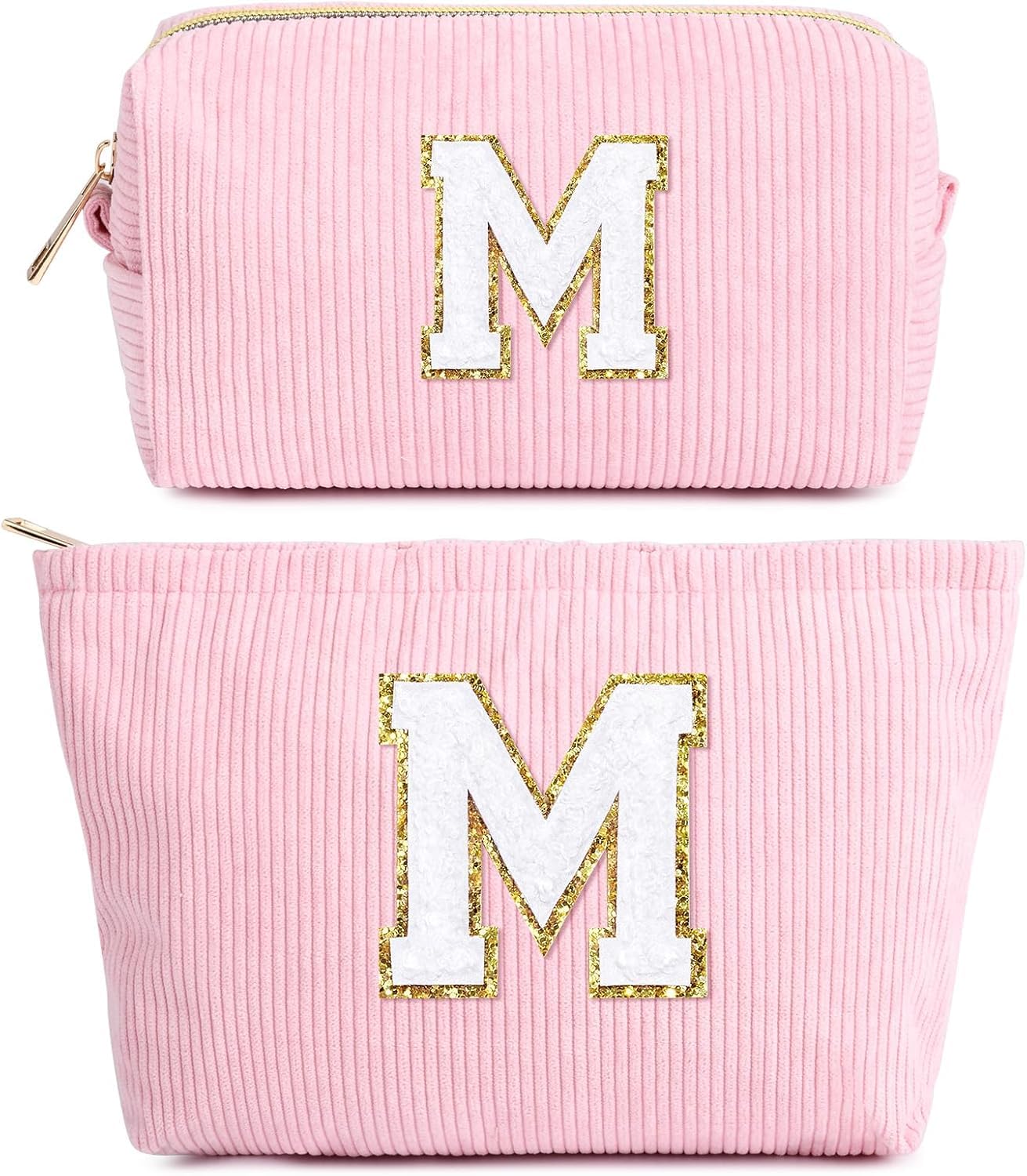 2 Pezzi Borsa per Cosmetici Donna, Iniziale Pochette Trucchi Viaggio, Trousse Trucchi Organizer, Grande Rosa Beauty Case, Regalo Amica Compleanno Regalo Migliore Amica Donna Natale Laurea(M)