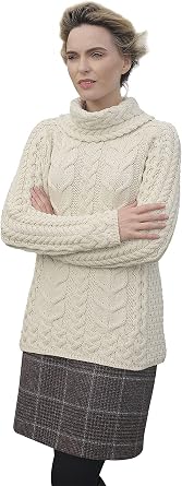 Supersoft Merino Wool Cowl Neck Knit Irish Aran Sweater