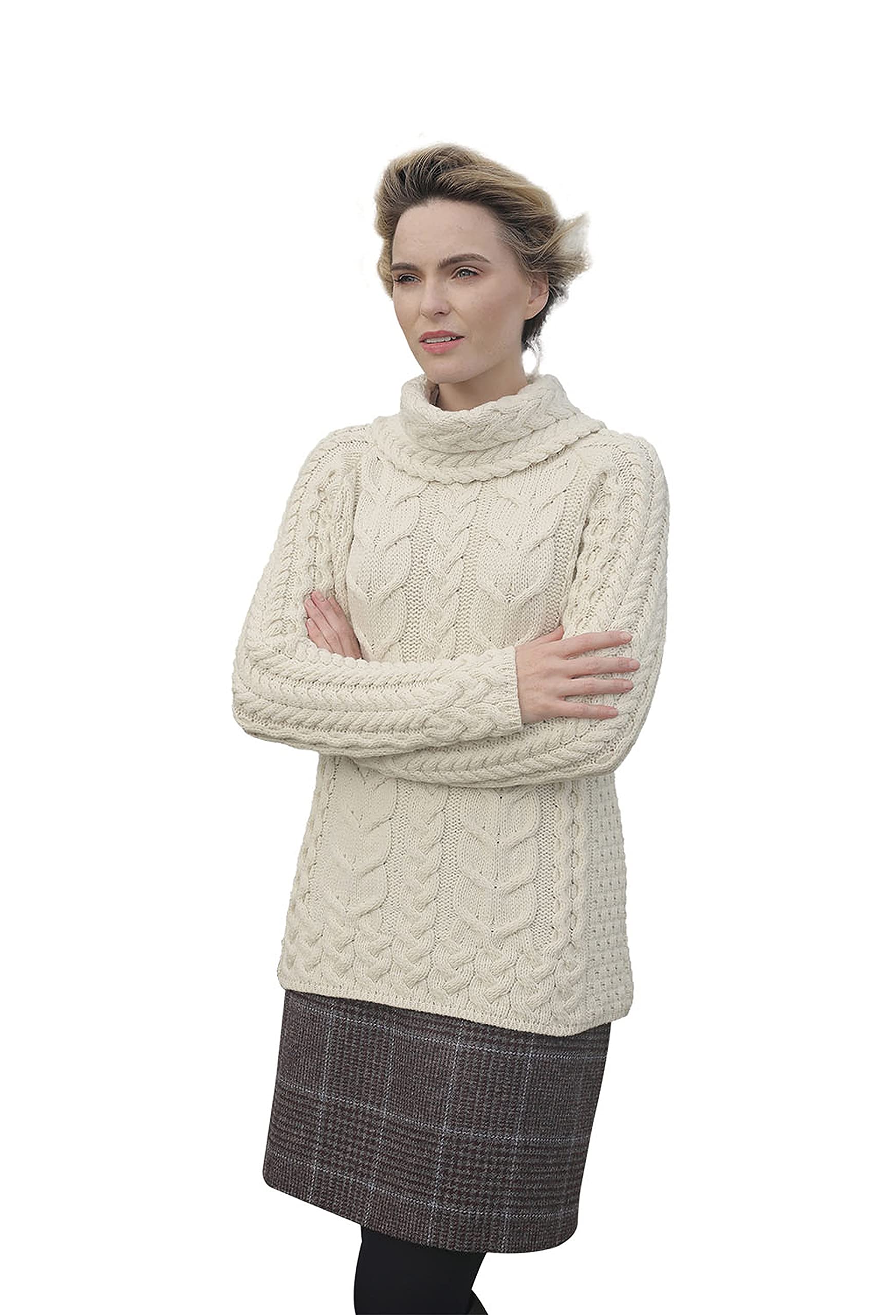 Aran Woollen MillsSupersoft Merino Wool Cowl Neck Knit Irish Aran Sweater