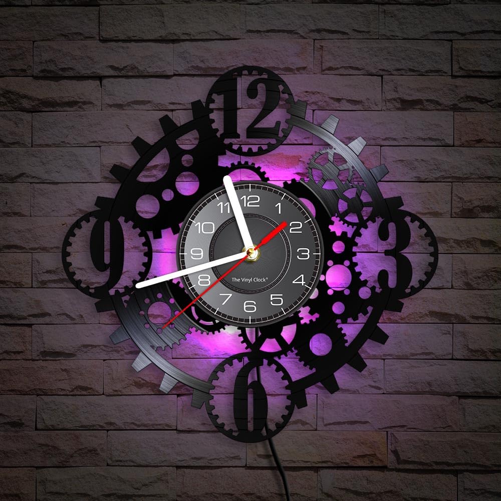 Horloge murale LED disque vinyle 30 cm vintage lumineuse silencieuse et décorative