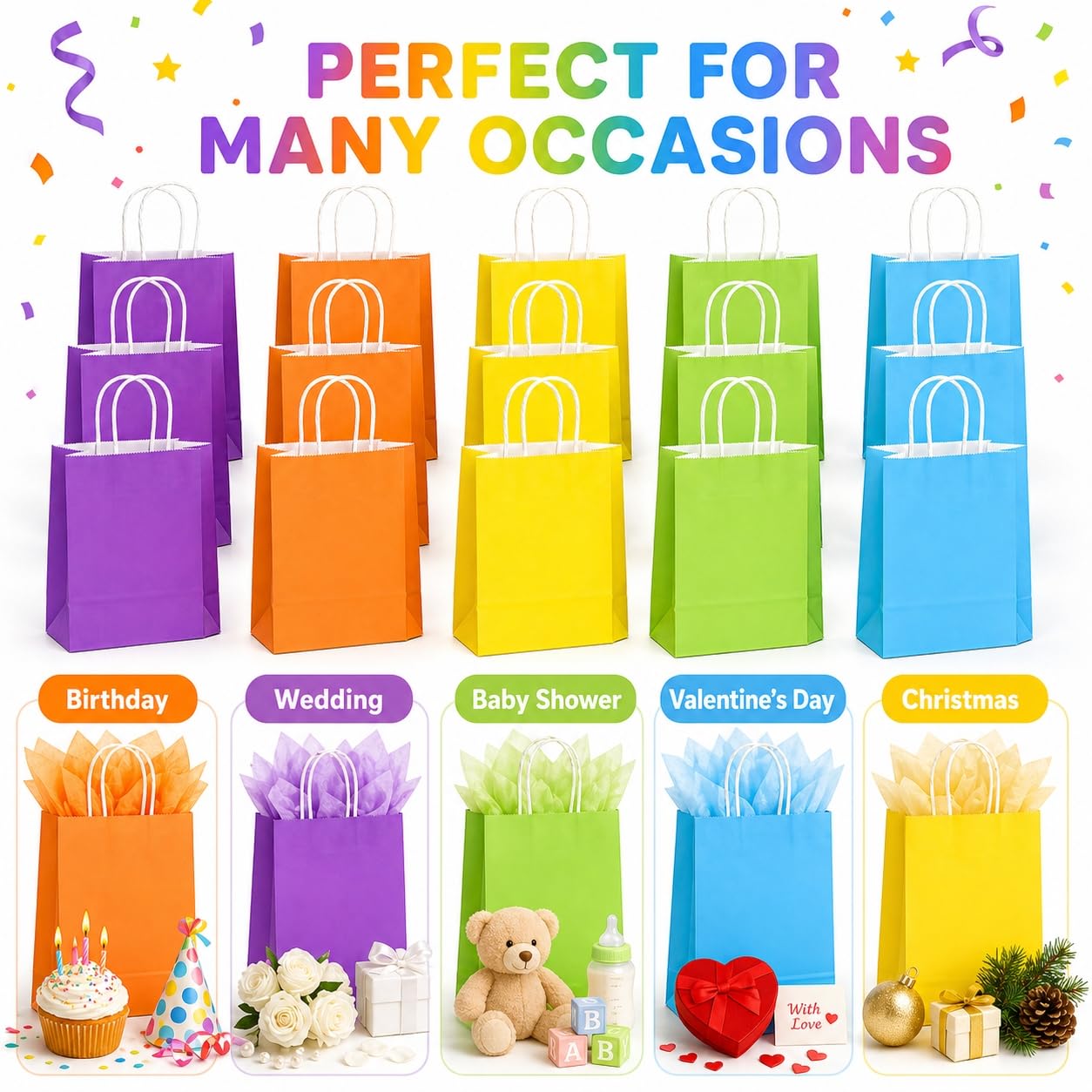 MAQIHAN Gift Bags With Handles - 15 Pcs Gift Bag Bulk Paper Bag Goody Bags Kraft Paper Bags Party Favor Bags Small Bag for Gifts Craft Goodie Birthday Valentine Christmas