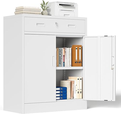 Miniatura 111 de Armario de almacenamiento de metal con puertas con cerradura y 2 estantes ajustables, gabinetes de metal de 71 pulgadas de alto, armarios de garaje,