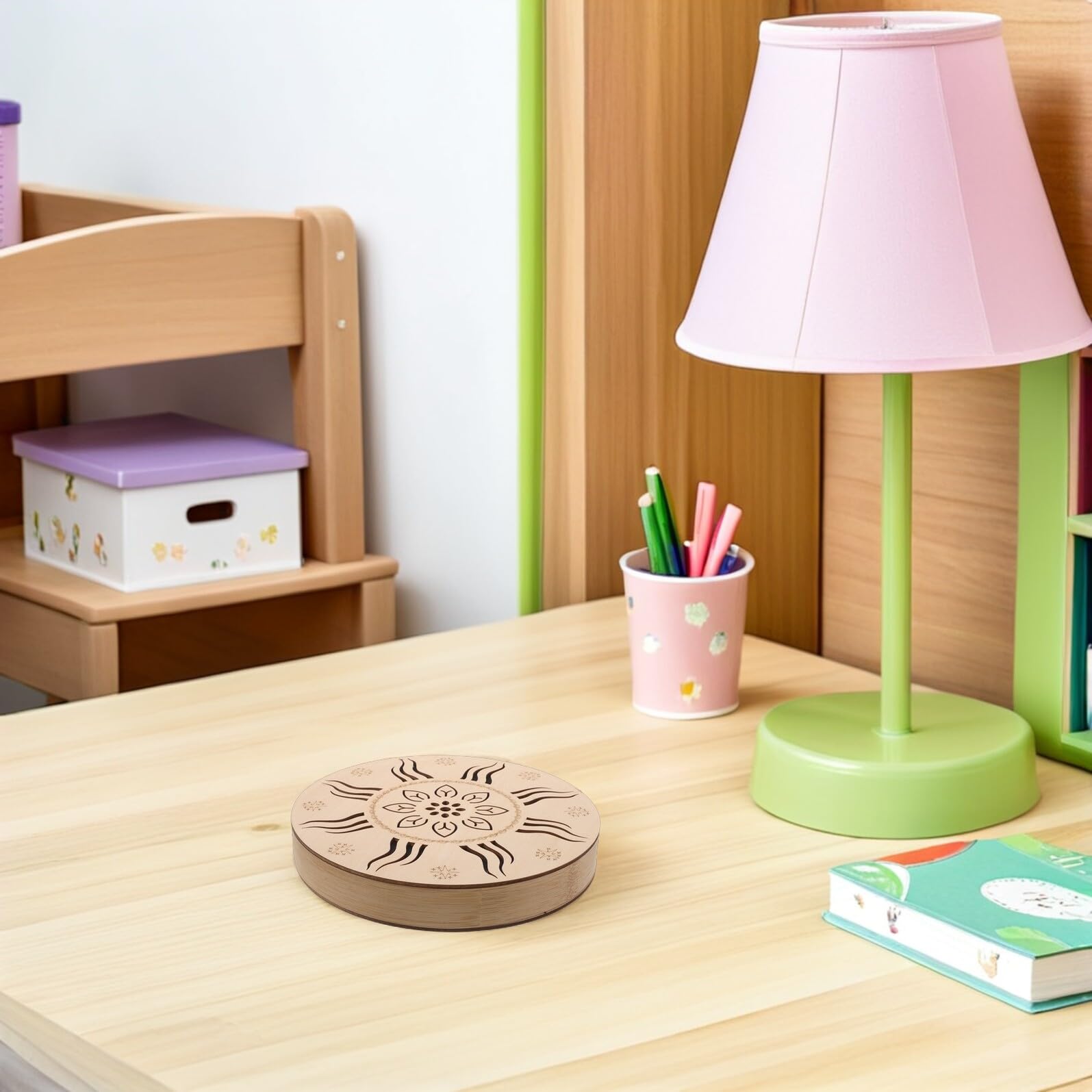 Tamburo Pioggia 8 Pollici in Legno, Strumento Musicale Etnico | Suono Realistico della Pioggia, Forma Disco Beige, Finiture Artistiche, per Collezionisti e Amanti Musica