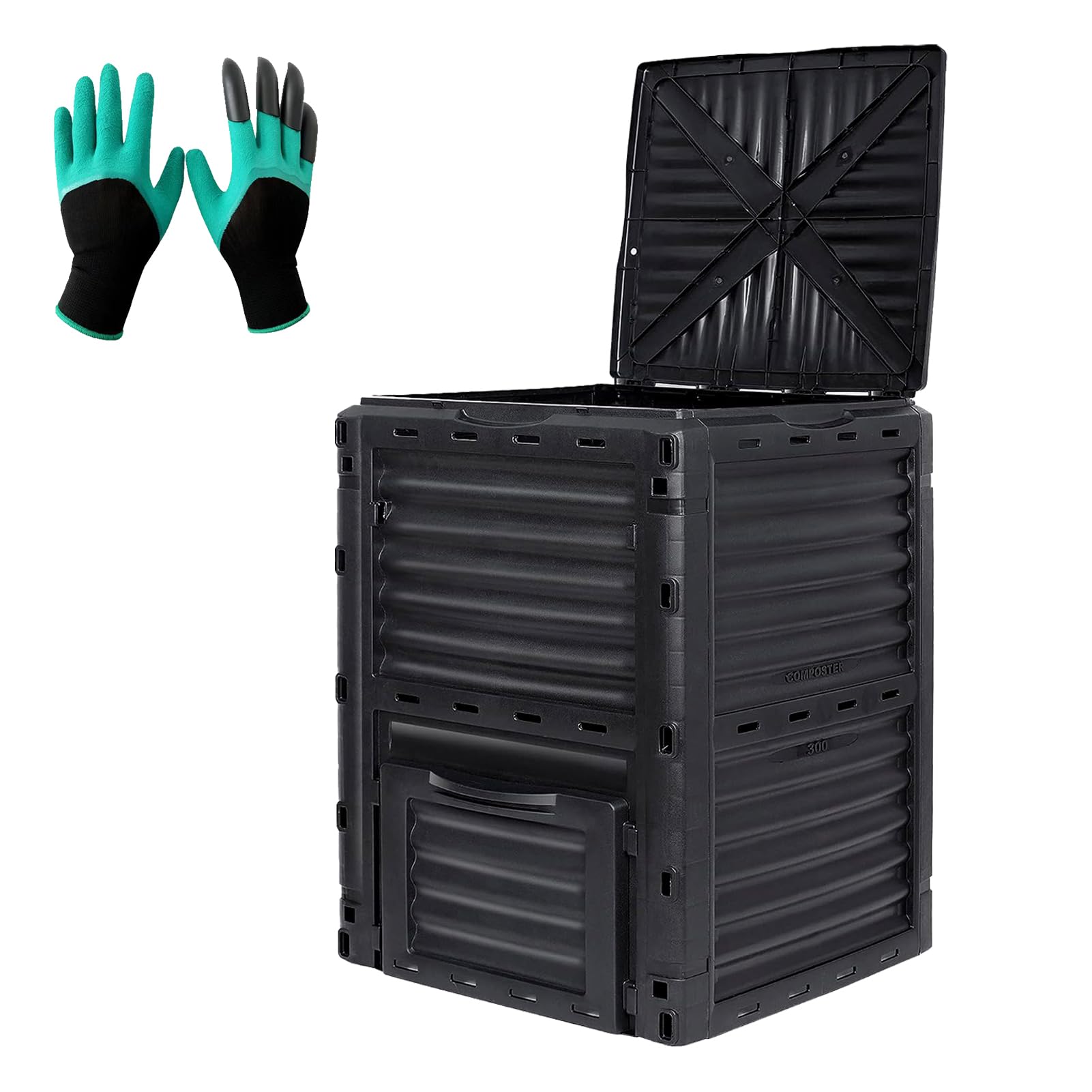 BIOGRN Compost Bin Outdoor 80 Gallon (300L) Large Compost Bin Composter with w/Top Flip Latch-on Lid BPA-Free Composter Barrel for Garden, Kitchen,