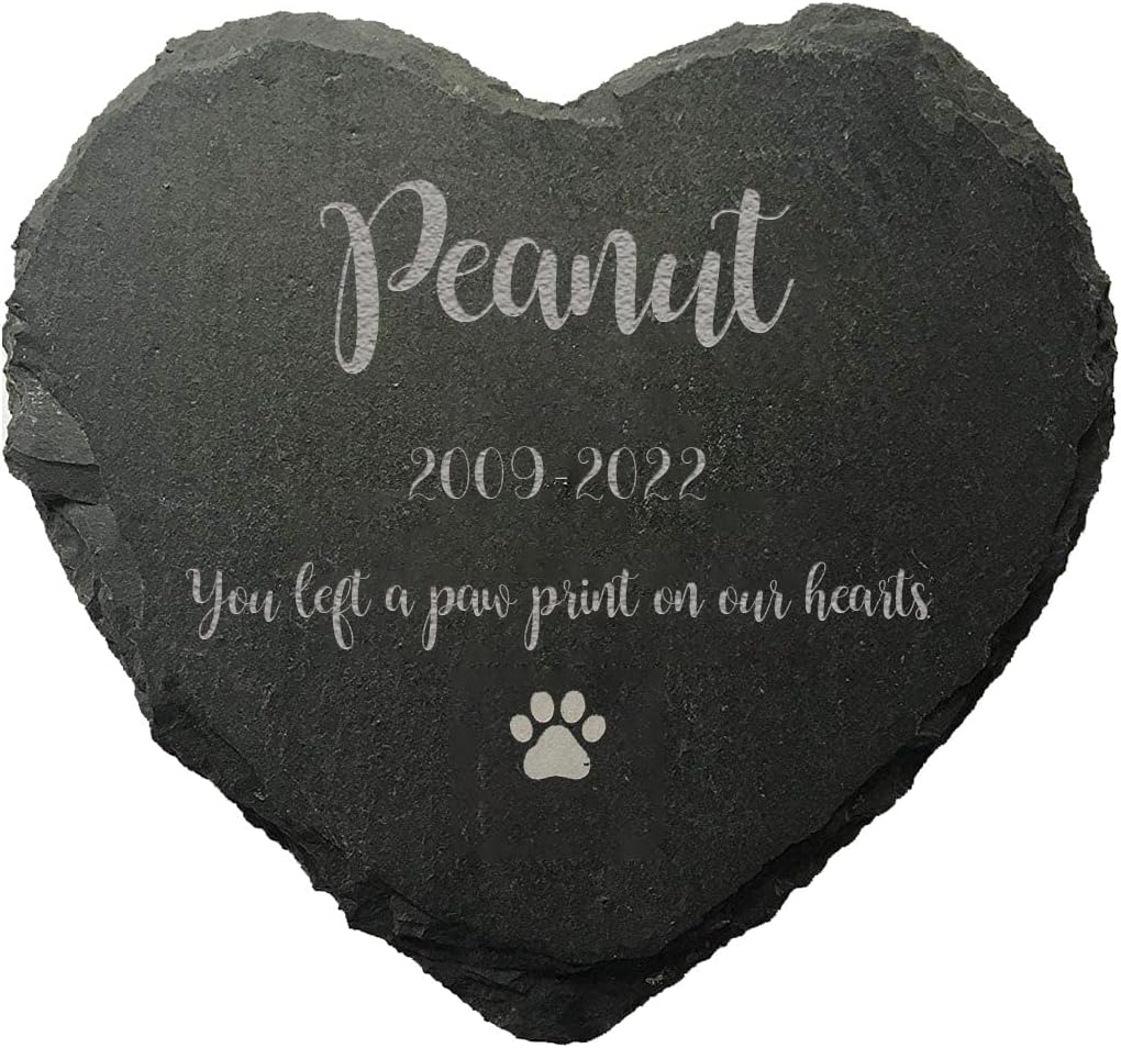 4" Personalized Heart Shape Pet Memorial Stone, Custom Engrave Dog Cat Memorial Plaque, Pet Grave Stone, Heart Rock with Pets Name, Pet Loss Gift
