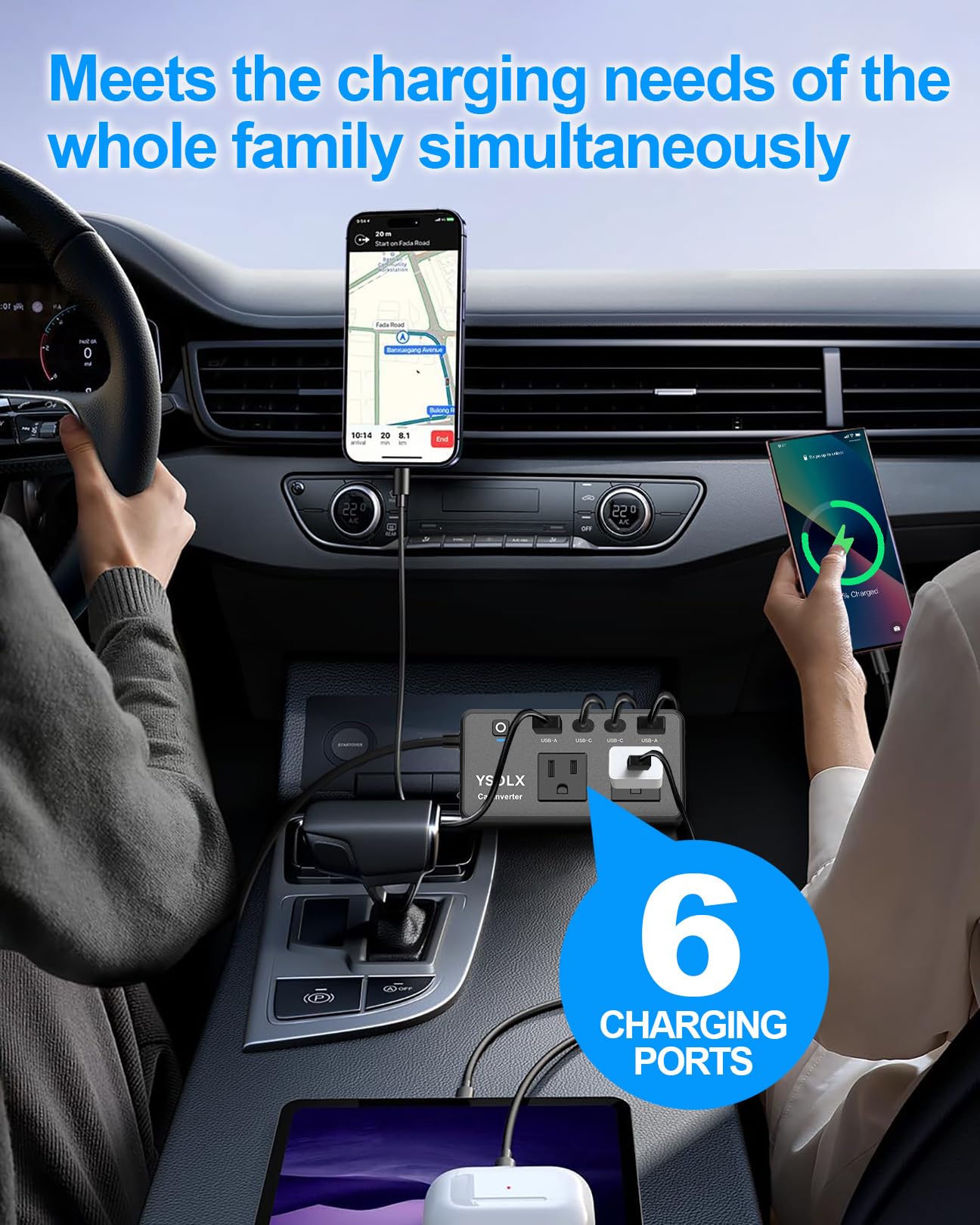 300W Car Power Inverter - YSOLX Dual DC 12V to 110V AC Car Outlet Adapter to Wall Plug — view 3