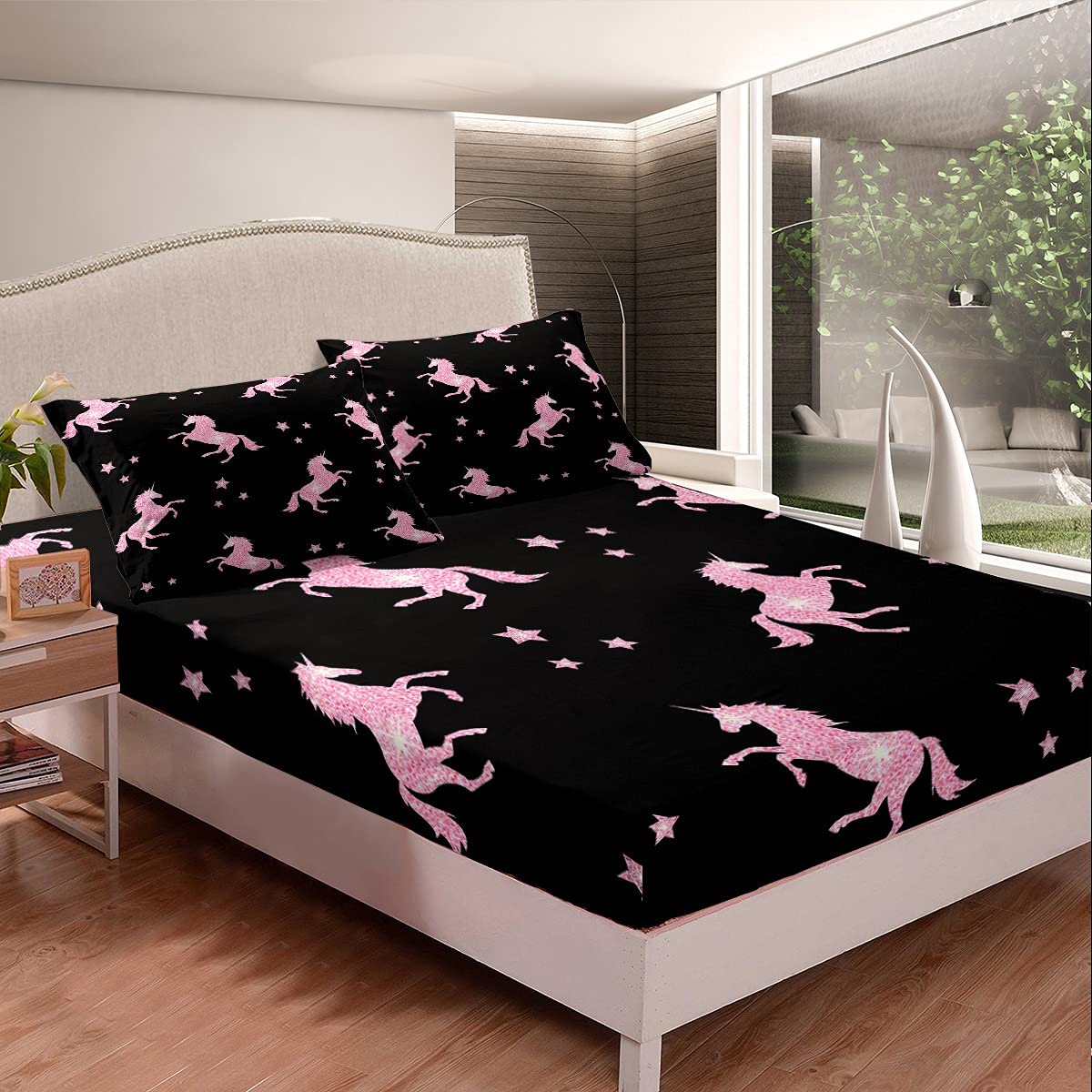 Juego de sábanas de Unicornio para niñas, Juego de Cama con Estampado de Caballo de ensueño para niños y niños, Juego de sábanas de Lujo, diseño de Animales mágicos, Color Rosa