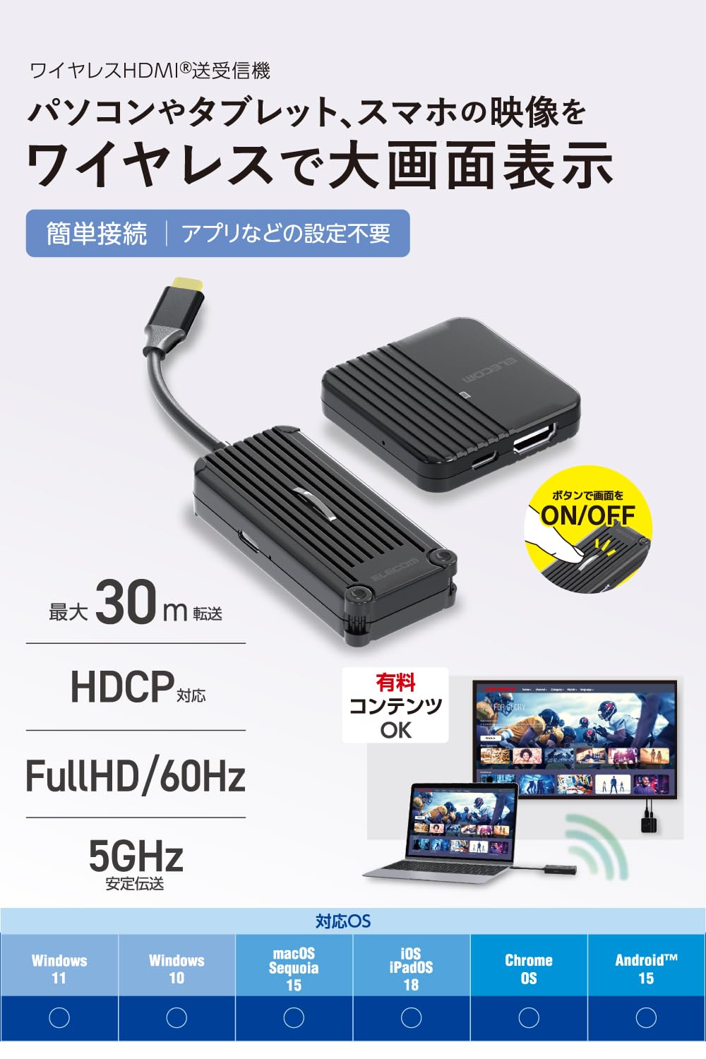 Amazon.co.jp: エレコム ワイヤレス HDMI 送受信機セット 無線 USB 