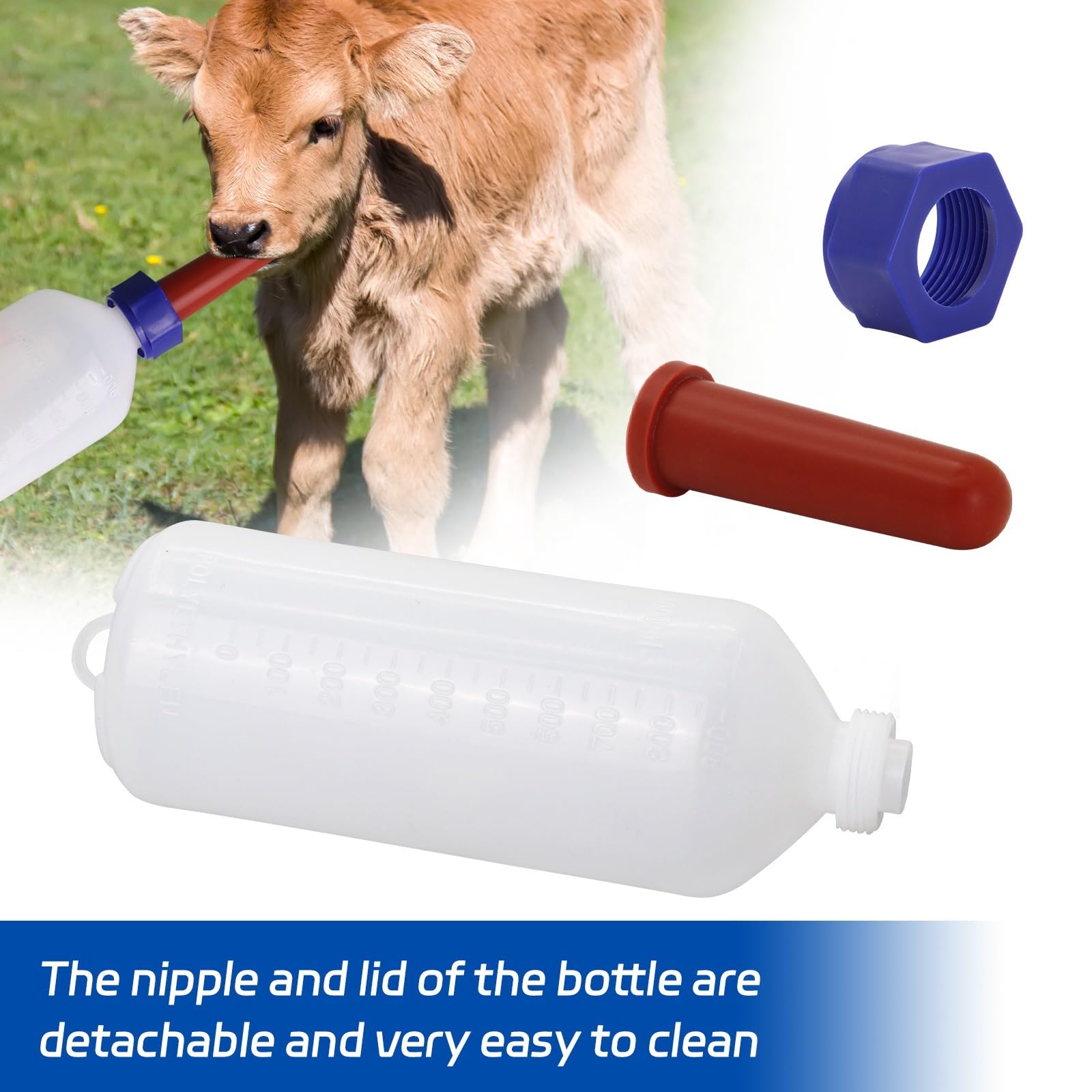 Biberon per agnelli 1/2 PZ 1000ml Biberon for Vitelli, Pecore, Agnelli, Maialini, for Latte di Vitello, con Tettarella, Alimentazione Animali da Fattoria(1000ml-2pcs)