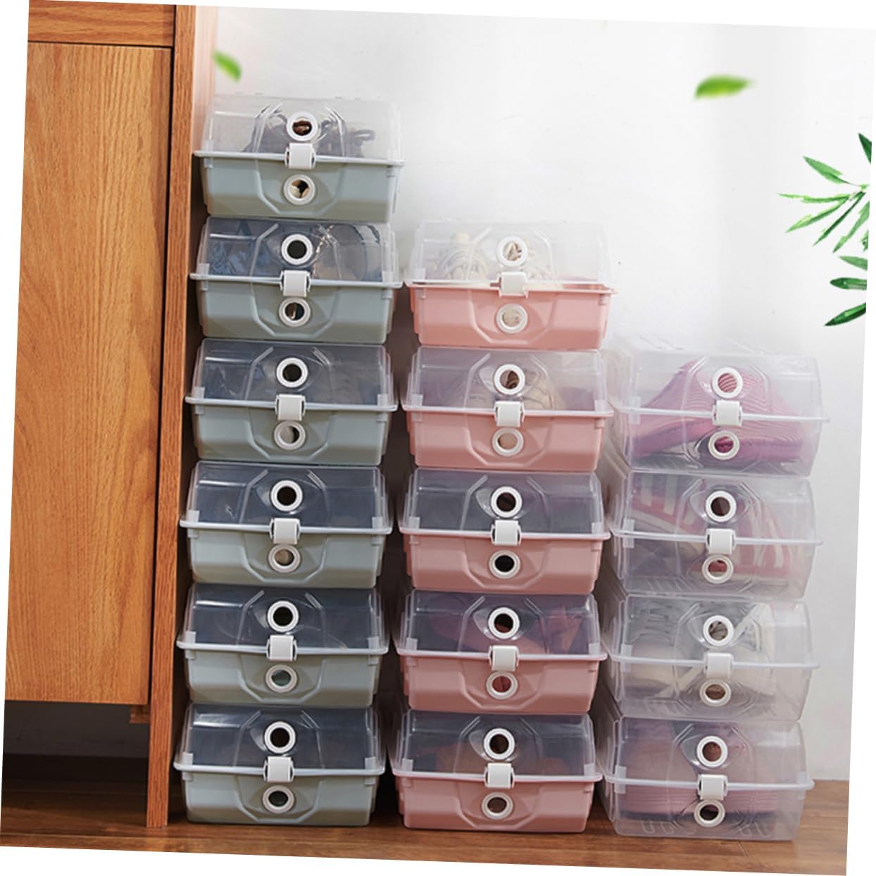 2pcs Stackable Plastic Shoes Storage Box Thick Clamshell Shoe Organizer for Home Space Saving Container for Sneakers and Boots