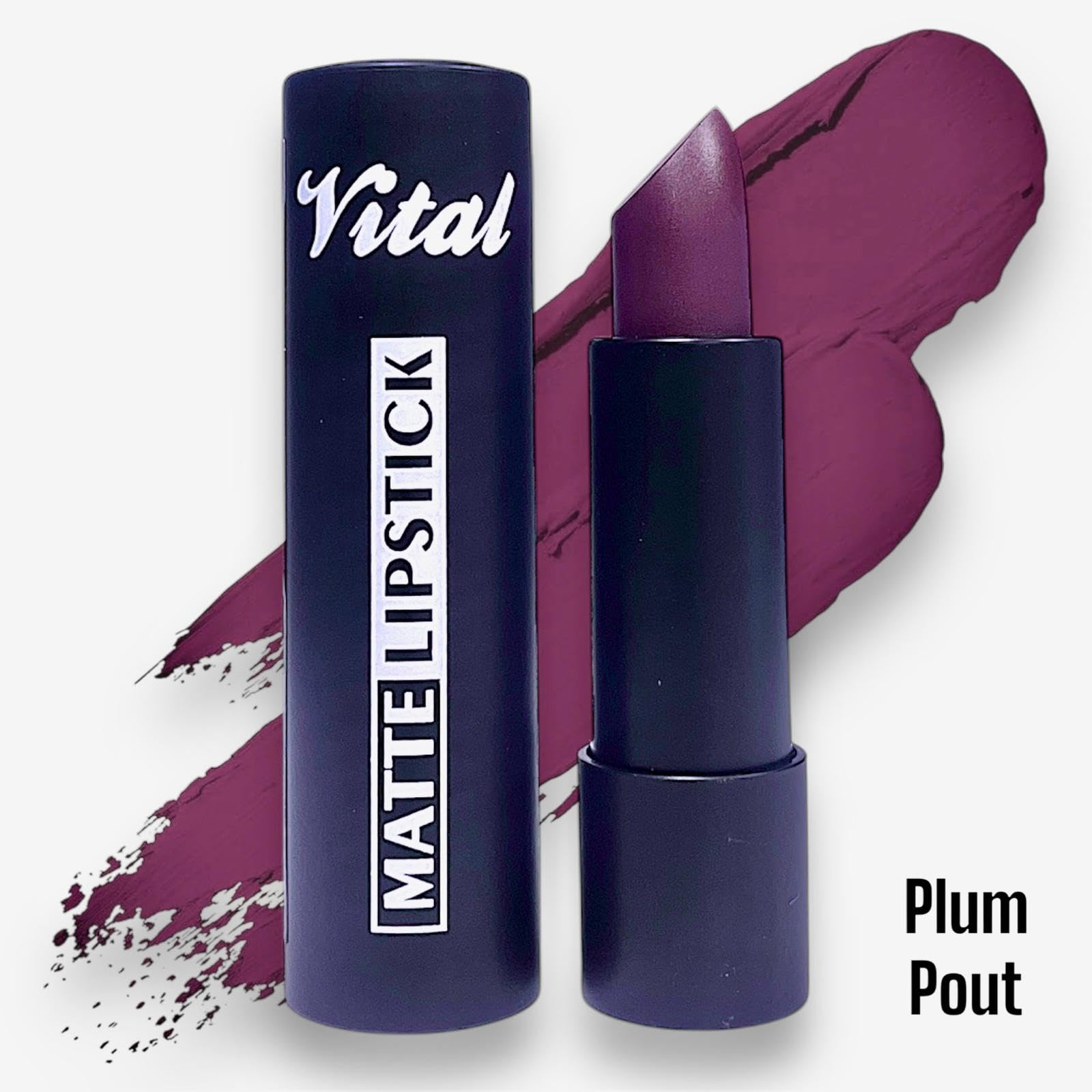 Vital Horizon Matte Lipstick - 27 Rich Shades - Long-Lasting, Waterproof, Non-Drying Formula (Plum Pout) - Image 2