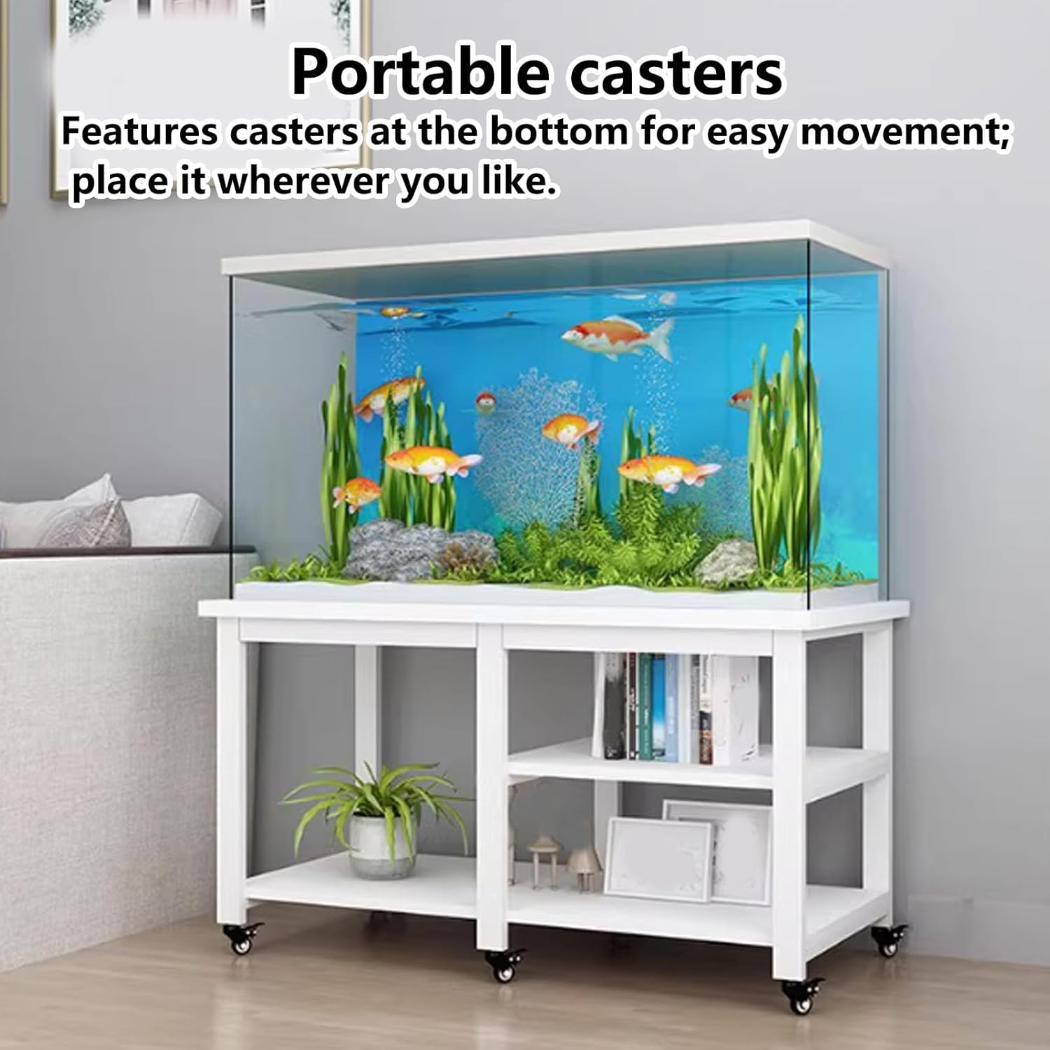 Fish Tank Stand,20-30 Gallon Aquarium Stand with Wheels, Double Layer Metal Fish Tank with Storage Shelf, 77cm Tall Rolling Breeder Tank Rackfor Home Office(Black+Brown,19x11x29in)
