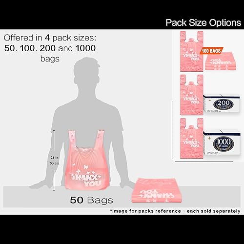 Miniatura 41 de YoYoRain Bolsas blancas de agradecimiento, 100 bolsas para camisetas, bolsas para llevar, bolsas de comestibles, reutilizables y desechables, rojo