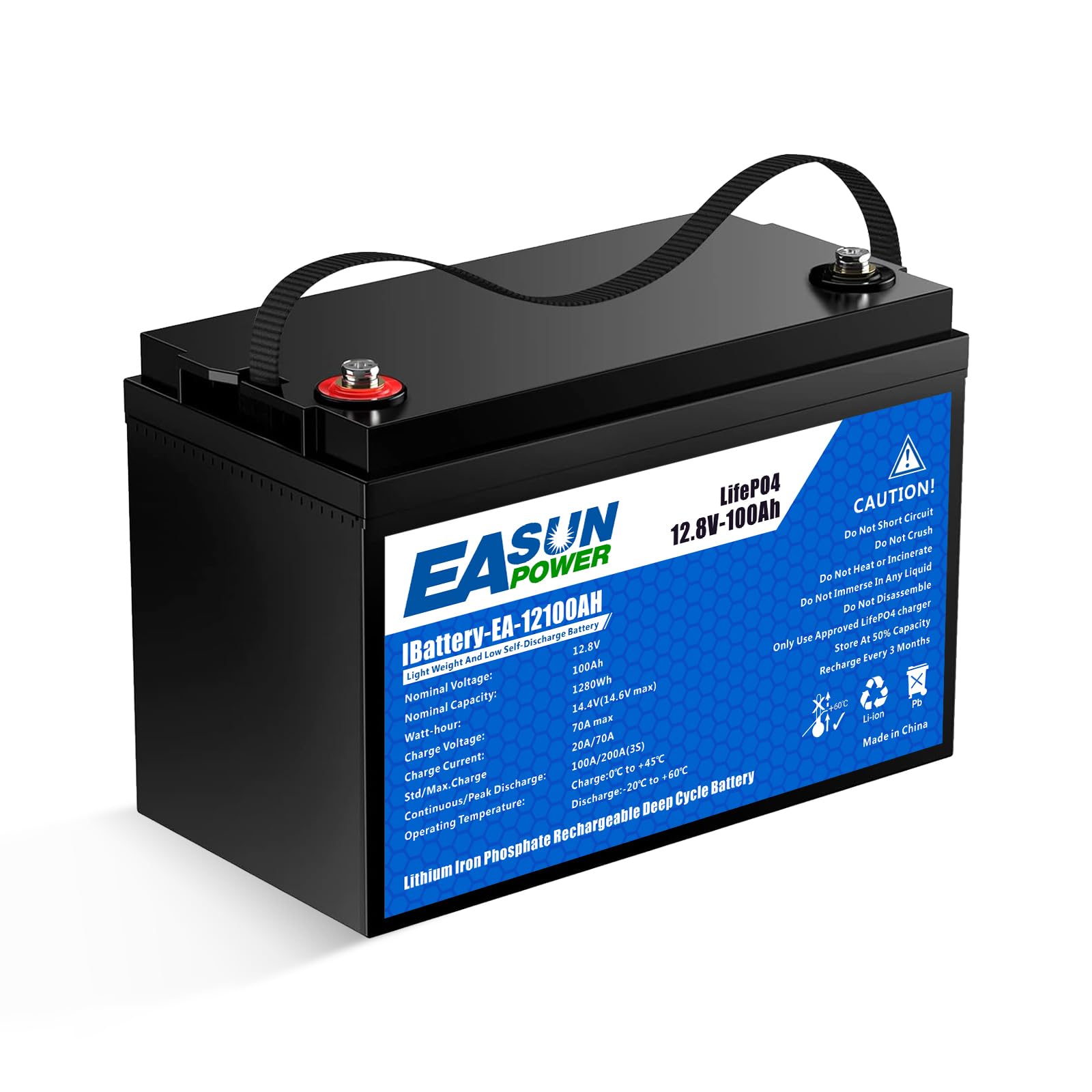 POWLAND Batteria LiFePO4 12V 100Ah con Oltre 6000 Cicli di Profondità,Batteria Litio 12V e di Protezione BMS e Schermo LED，Perfetta per Marine, Pannello Fotovoltaico, Casa (12V 100AH)