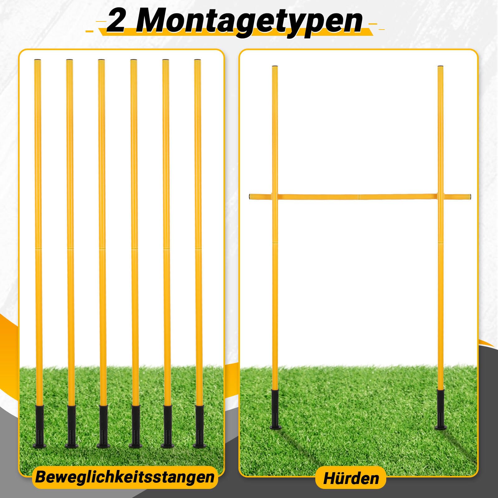 Slalomstangen Fussball Set, Slalom Poles 6, Horizontale Stöcke 2, Slalom Stangen mit Feder, Sprunghafte Agilität Stangen