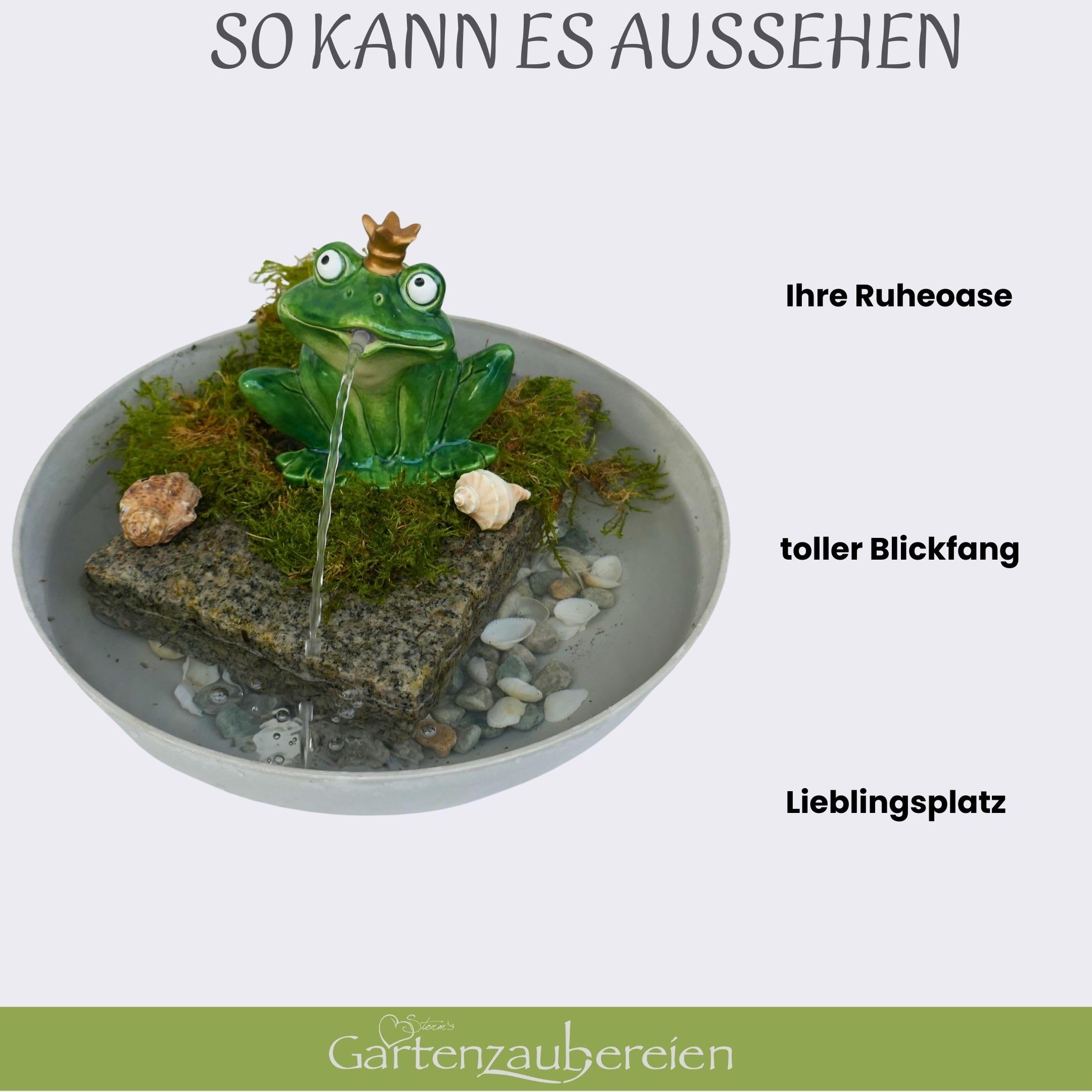 Wasserspeier Frosch aus Keramik mit Pumpe 230V 16cm für Miniteich - Balkon und Terrasse