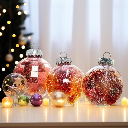 Miniatura 7 de Adornos de bola de Navidad de plástico transparente inastillables, juego de 30 delicadas bolas brillantes para colgar en el árbol de Navidad,