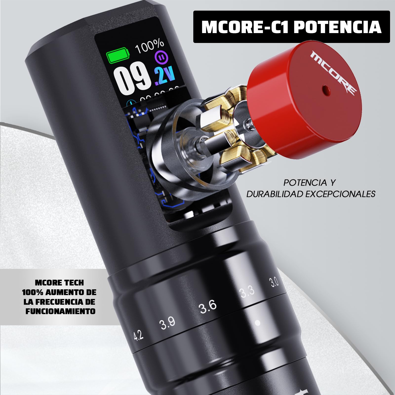 Mast Fold2 Pro Pen Máquina de Tatuaje Rotary Inalámbrica Tattoo Gun 7 Stroke Length de Batería 2000mAh Powerful Motor by Mcore Smart Display Screen para Artistas Profesionales (WQP-076-10YMX)