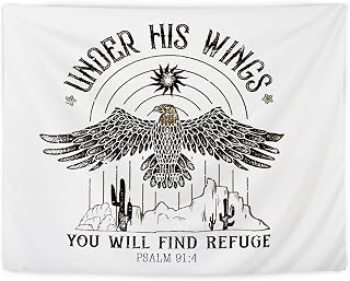 Western Christian Tapestry - PSALM 91 Under His Wings Wall Hanging for Bedroom & Living Room Decor, 50x60 Inches