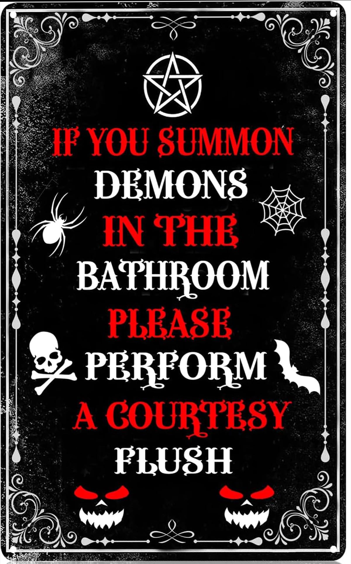 Yunking Halloween 9 If You Summon Demons In The Bathroom Tin Sign Funny Tin Sign Goth, Gothic, Witchy Bathroom,Halloween Wall Decor 8X12inch