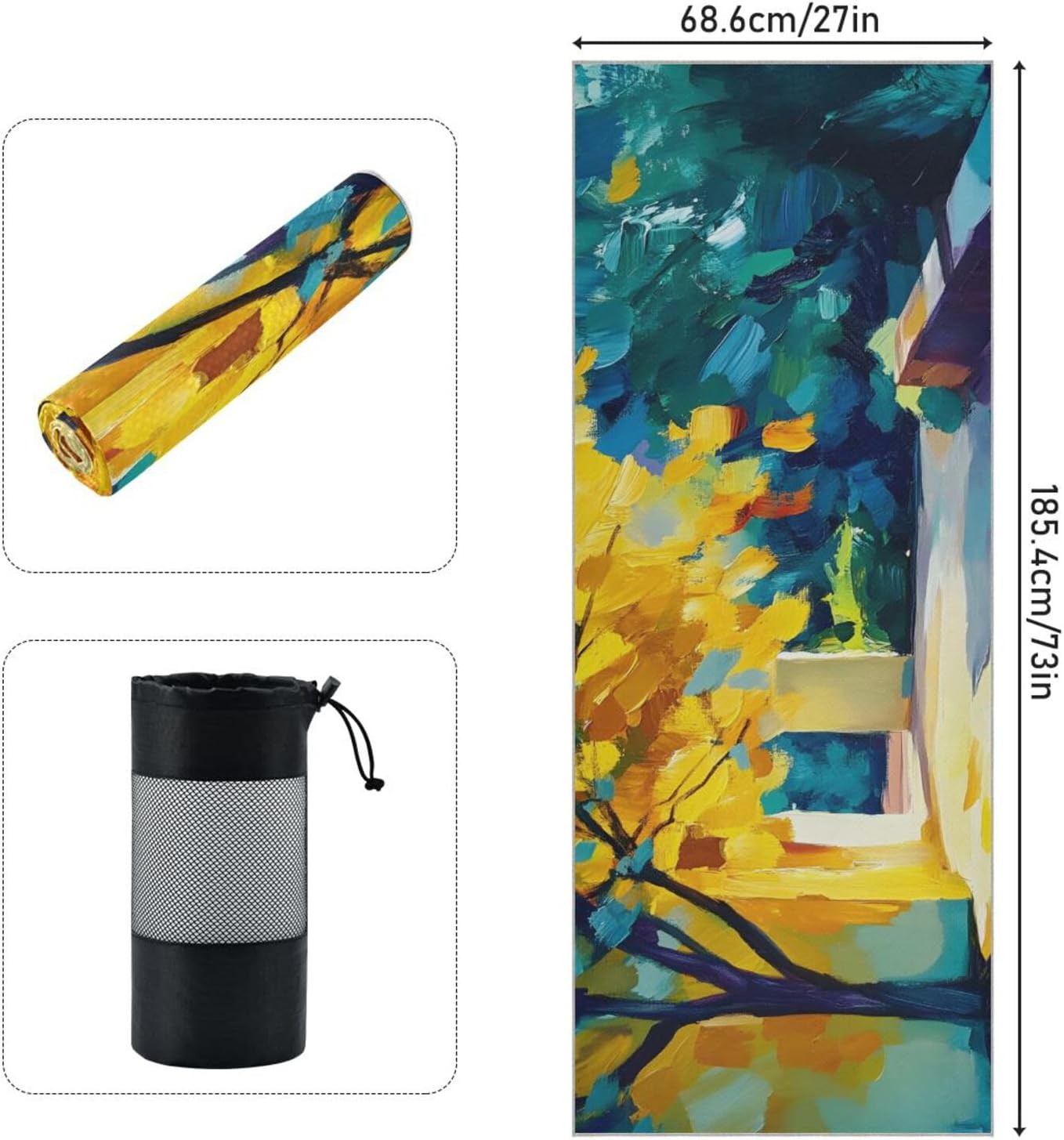 Yoga Mat Towel with Silicone Grip Dot Autumn Scene – 73"x27" Non-Slip Sweat Absorbent Microfiber Yoga Towel for Home Gym Studio