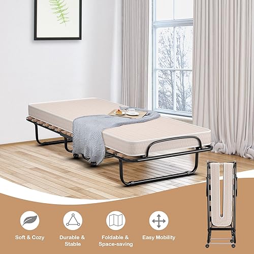 Miniatura 2 de GOFLAME Cama plegable plegable con colchón de espuma viscoelástica suave, tamaño cuna portátil con marco de metal para adultos y cama de invitados