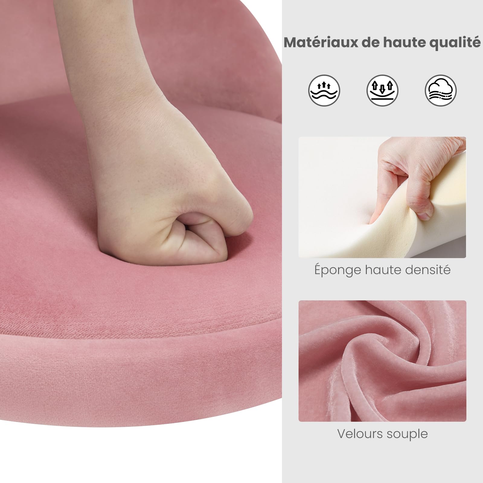 WOLTU Tabouret de Coiffeuse, Tabouret Pivotant Réglable en Hauteur 42,5-60 cm, en Velours, pour Salle à Manger, Cuisine, Salon, Chambre à Coucher,Bureau,Rose,BH425rs-1
