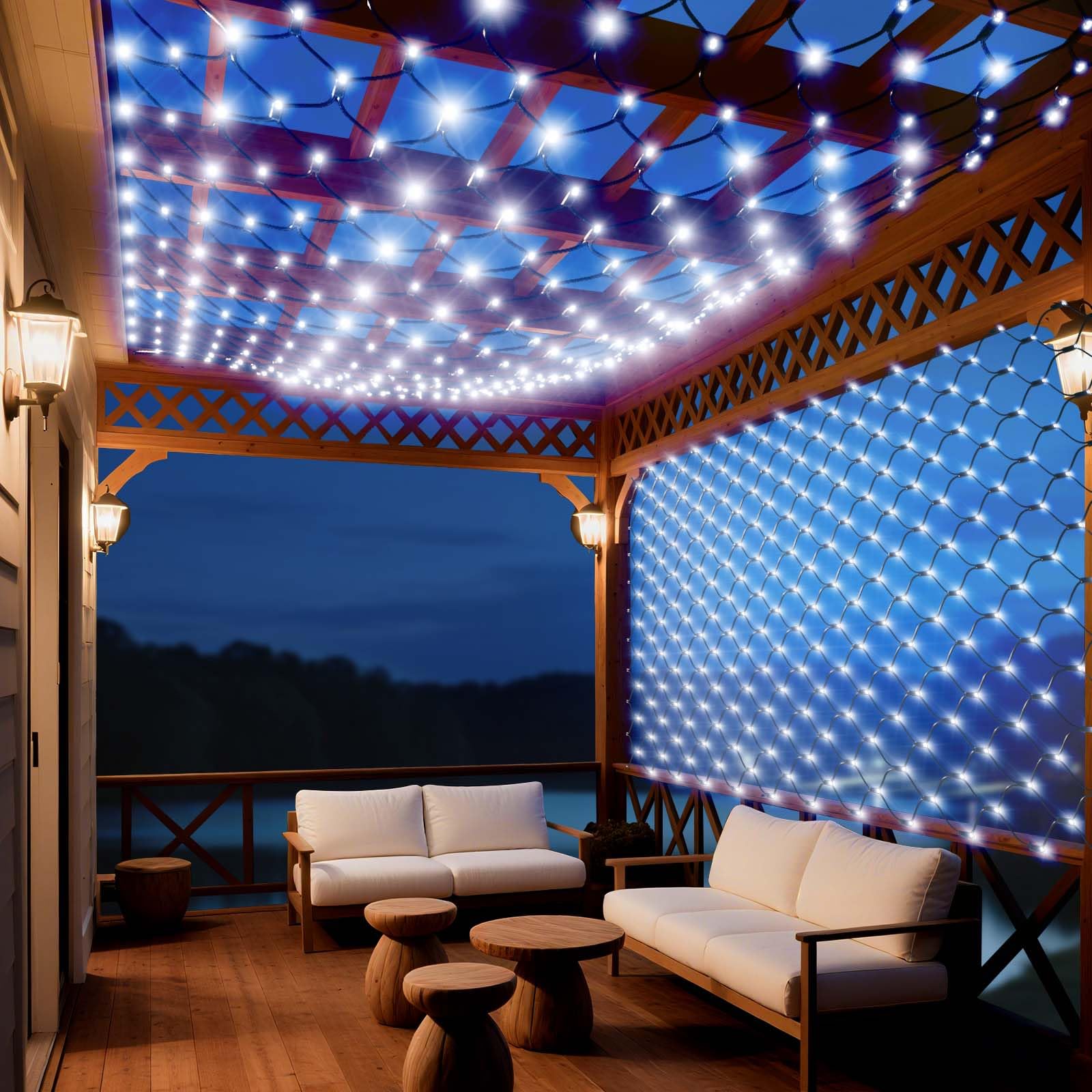 360 LED Cool White Net Lights, 21ft x 5ft Connectable Christmas Mesh Lights, 8 Modes Giant Fairy String Net for Outdoor Bushes, Trees, Garden, Home Party Decor