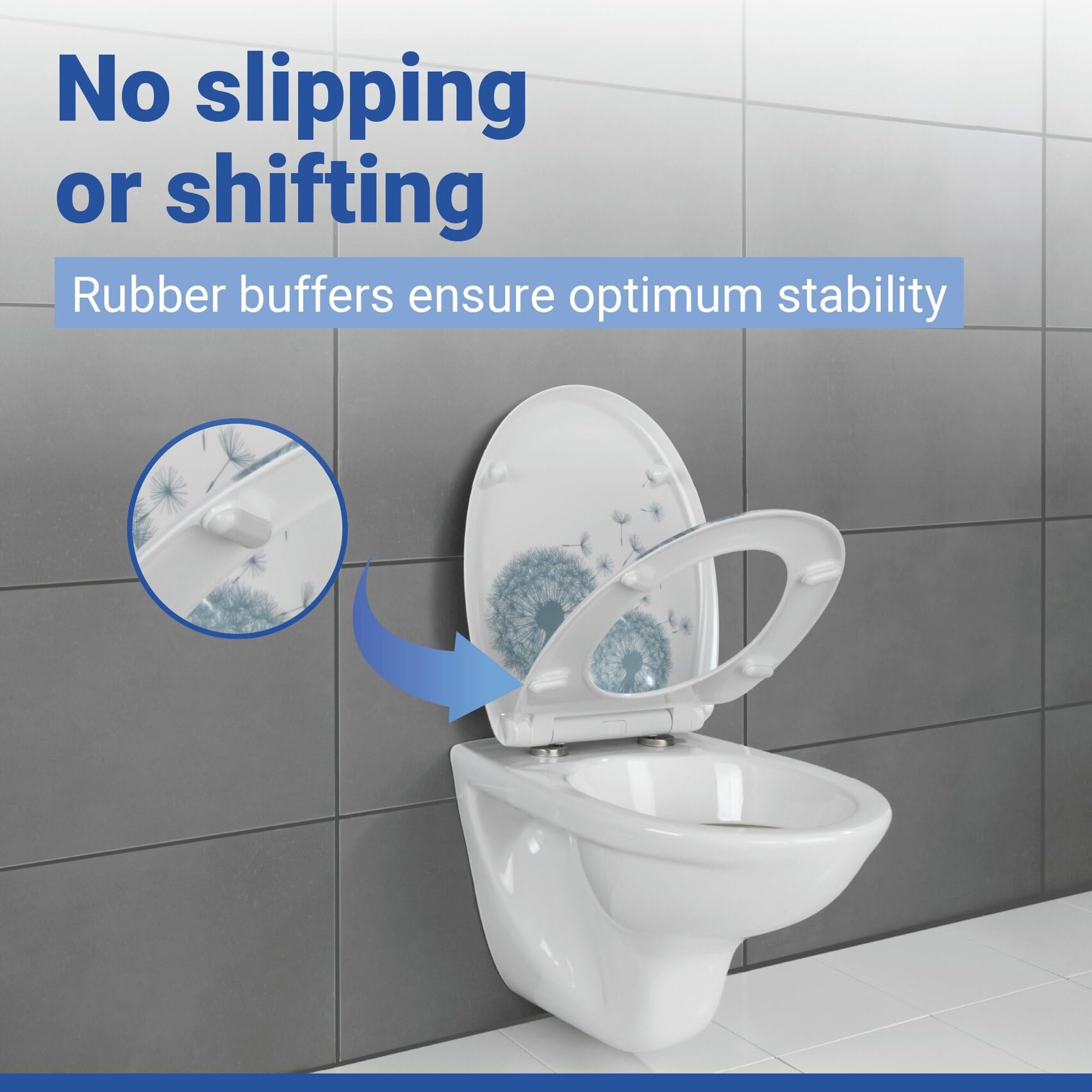 WENKO Tapa de WC Astera - antibacteriano, dispositivo automático de descenso, sujeción higiénica Fix-Clip, Duroplast, 38 x 45 cm, Multicolor