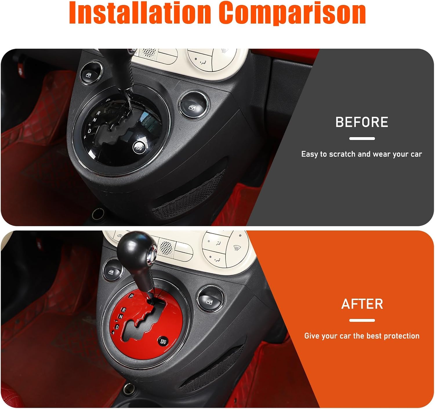 Gear Shift Button Frame Cover Trim Compatible with Fiat 500 2011-2023 ABS Control Gear Box Shift Knob Panel Button Frame Cover Sticker Decorative Accessories