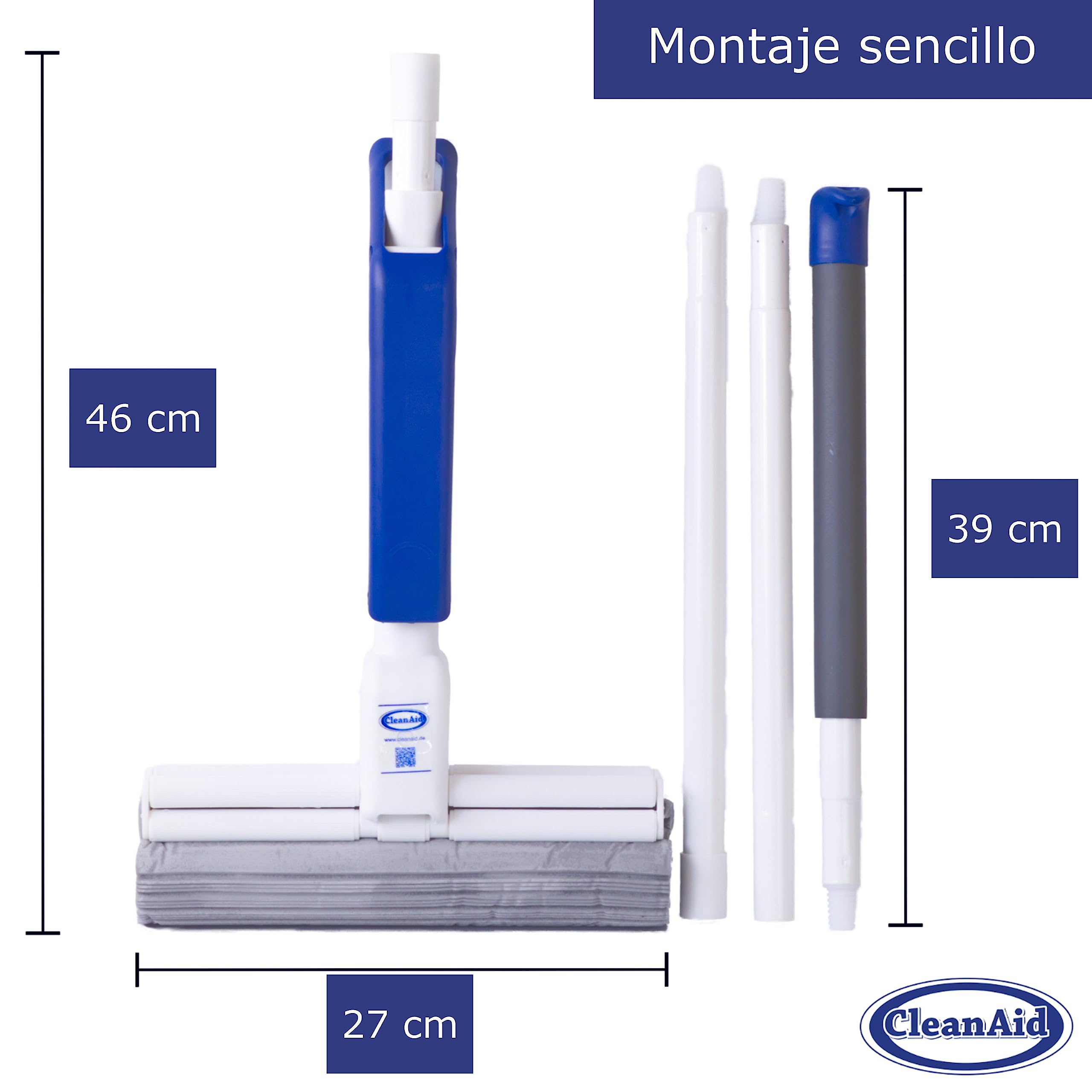 Escoba fregona OneTouch Magic de CleanAid – Esponja PVA Ultra Absorbente Permite Limpiar los Suelos sin mojarse y ensuciarse Las Manos Ideal para Todas Las Superficies Lisas
