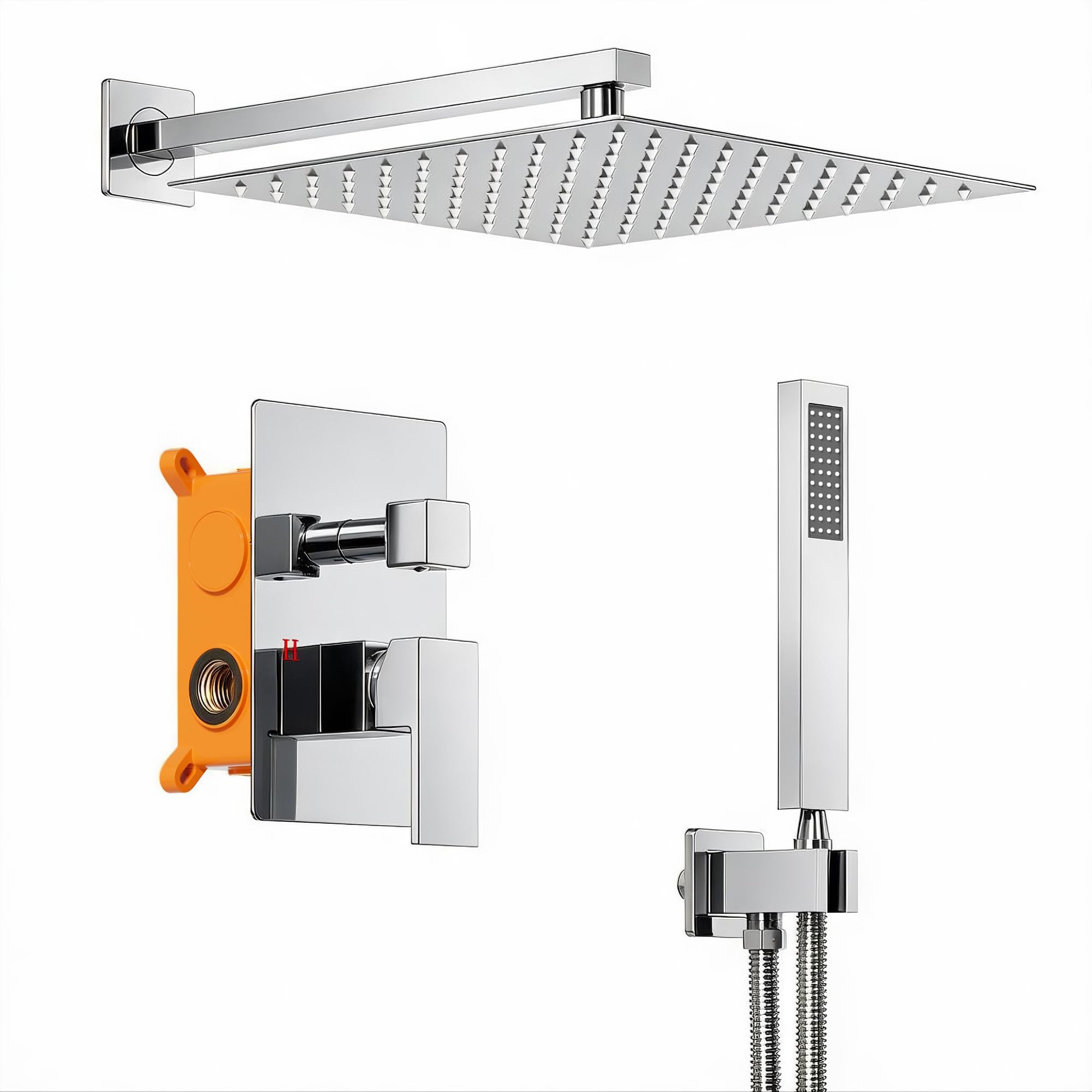 Set Doccia Incasso con Soffione a Pioggia 30 cm, Cromo Lucido | Corpo Valvola in Ottone, Cartuccia di Bilanciamento Della Pressione in Ceramica, Soffione Pioggia e Doccetta in Acciaio Inox