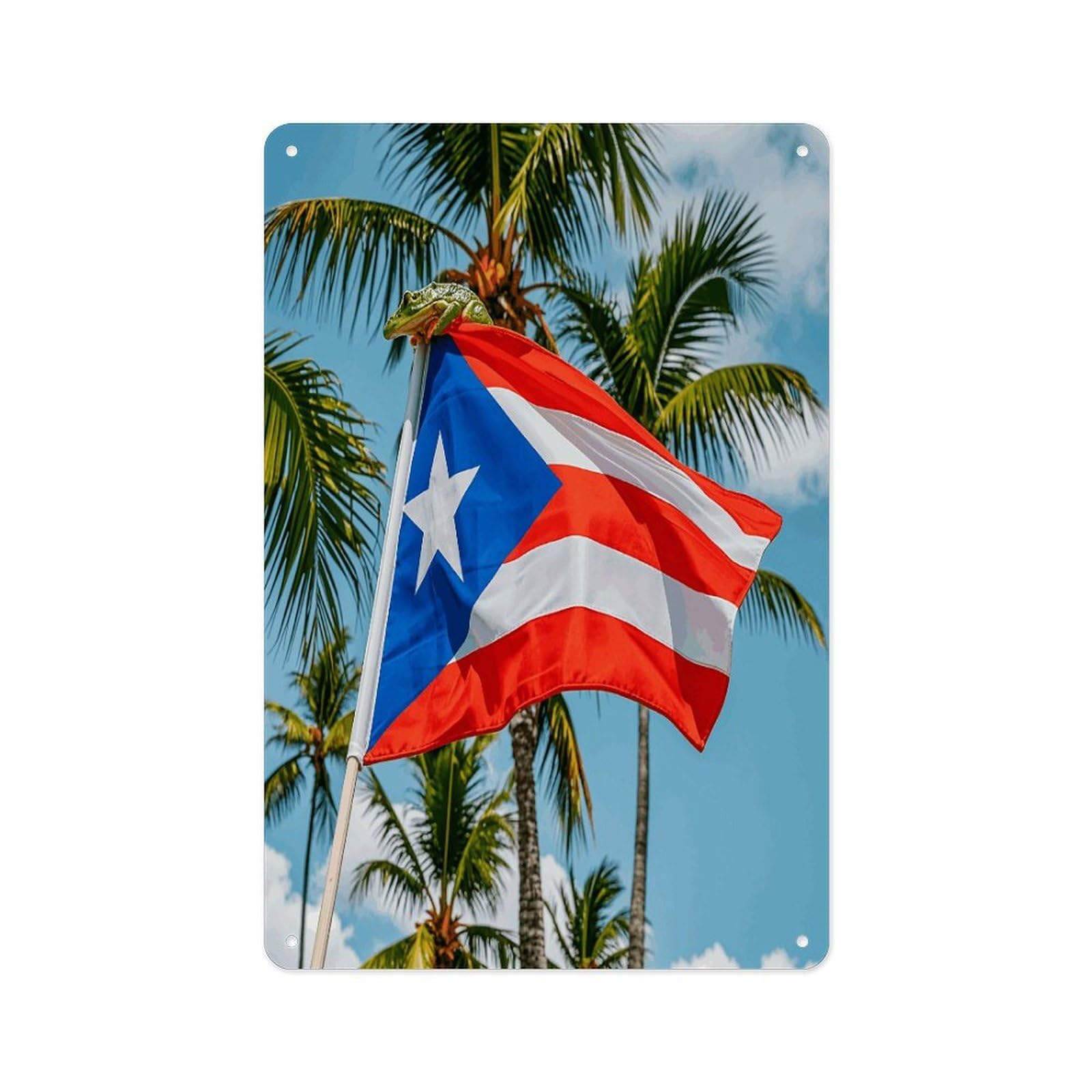 Fekiloot Style Puerto Rico Flags Frog Palm Trees Wall Decor Metal Signs Tin Signs Poster