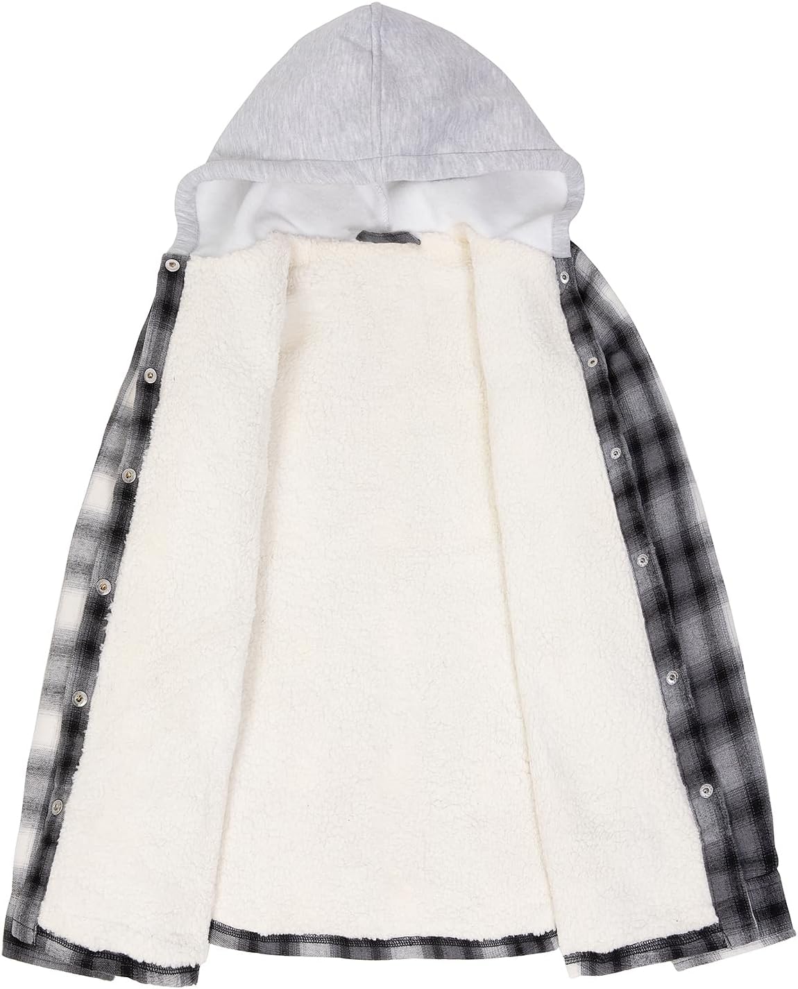 ZENTHACE Women's Flannel Shirt Jacket with Hood,Sherpa Lined Plaid Shacket Jackets,Snap Button Front - Image 3